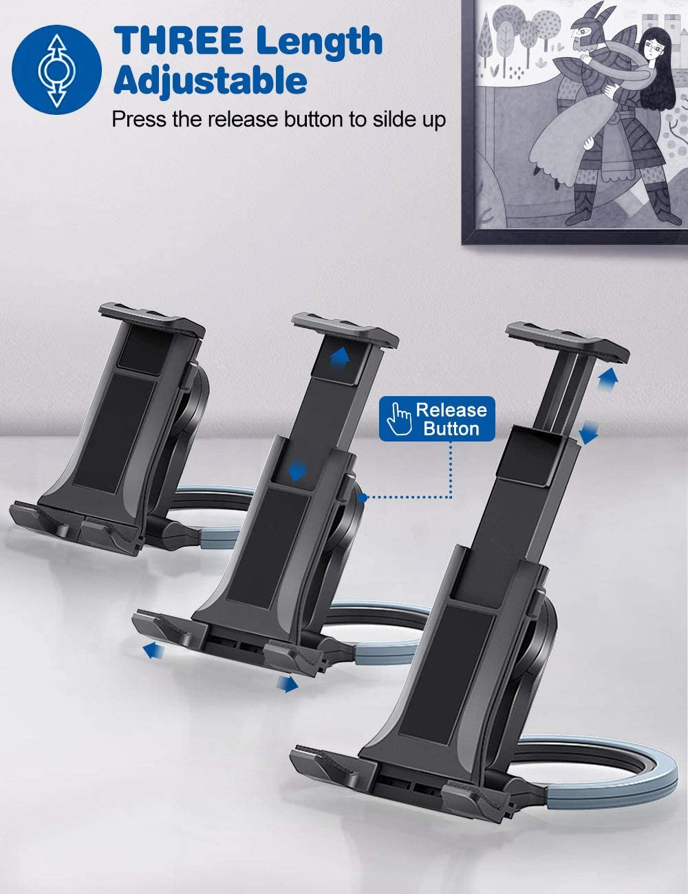 Tablet Stand Adjustable - Cenawin Foldable Tablet Holder, Kitchen Tablet Wall Mount Universal Desktop Stand with Aluminum Arm for 4.7-12" Tablet, Compatible with Ipad Pro/Air/Mini, Phone, Switch image number 2