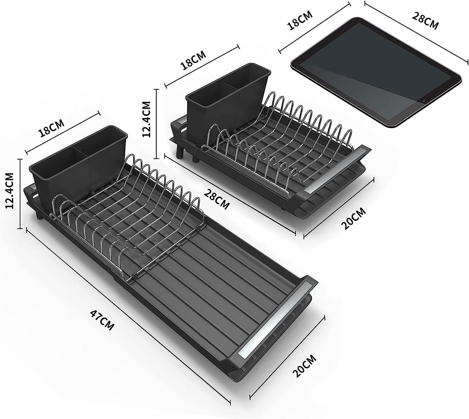 Bytebliss Dish Drying Rack, Expandable Dish Rack for Kitchen Counter with Utensil Holder, Stainless Steel Small Dish Drainer Organizer with Drainboard for Kitchen in Sink image number 1