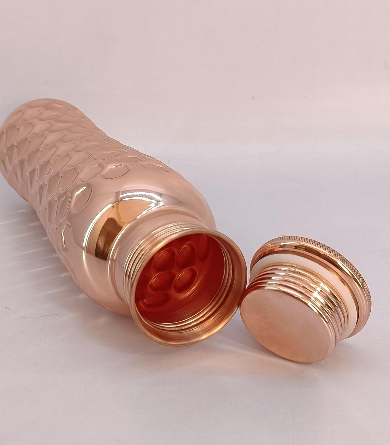 Cop29 Fairy Copper Glossy Honeycomb Water Bottle- 30Oz/900Ml | a Handcrafted Leak Proof Ayurvedic Pure Copper Vessel | Ideal for Hydration, Sports, Yoga & Daily Use | Enjoy the Health Benefits