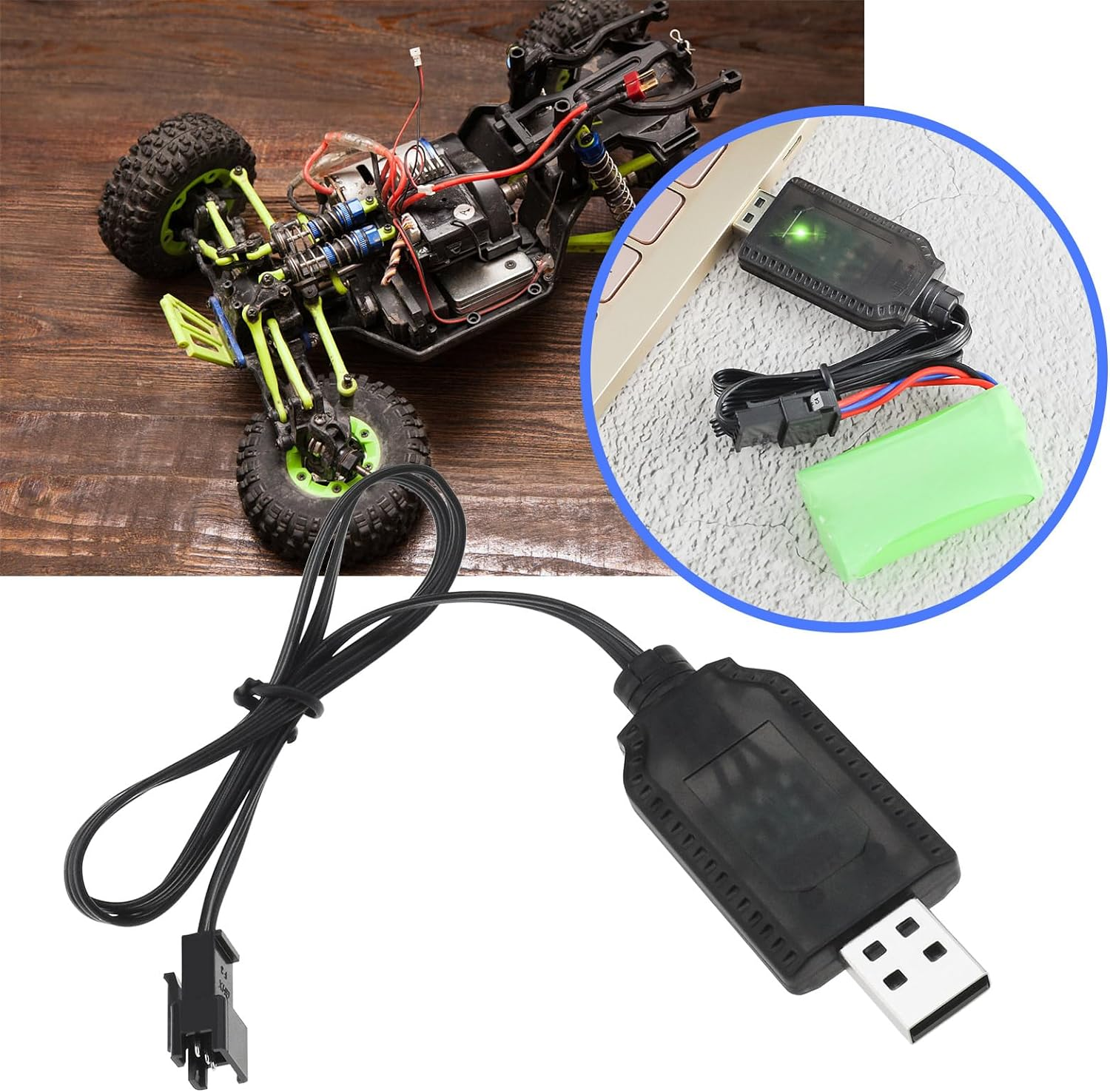 Emsea 2Pcs SM-3P to USB Charging Cable Lipo Battery USB Charging Cable with SM-3P Plug Accessories for Car Models Remote Control Toys Lighting Security Facilities