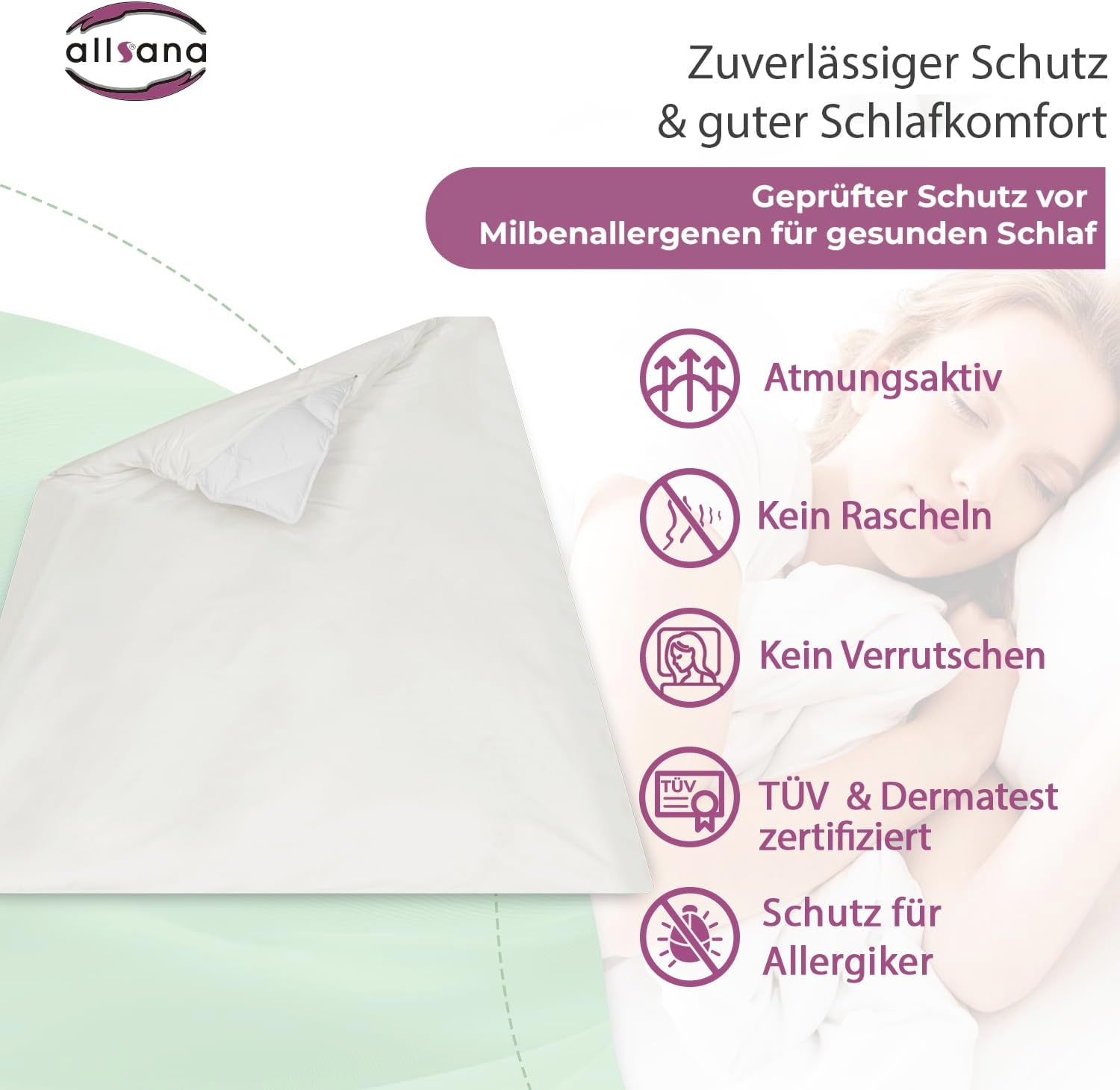 Allsana Sensitive Care Duvet Cover 140 X 200 Cm Allergy Bed Linen anti Dust Mite Cover for Sheets Blanket Size Austria image number 1