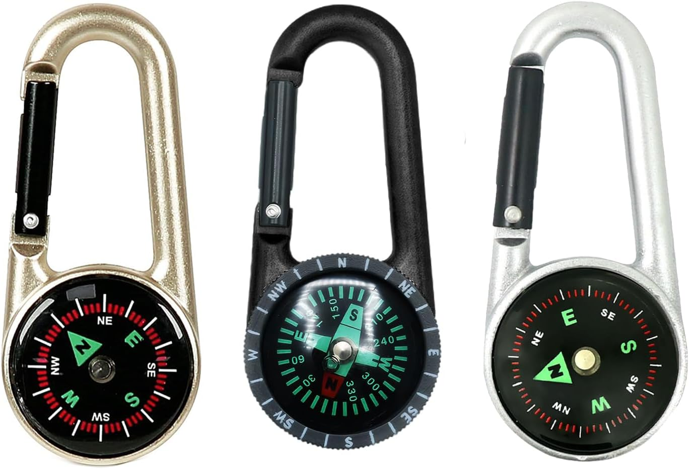 3PCS Compass Keychains, Colorful Carabiner, Waterproof Pocket Compass, for Outdoor Camping, Sport Hiking, Navigation, Kids Hiking image number 5
