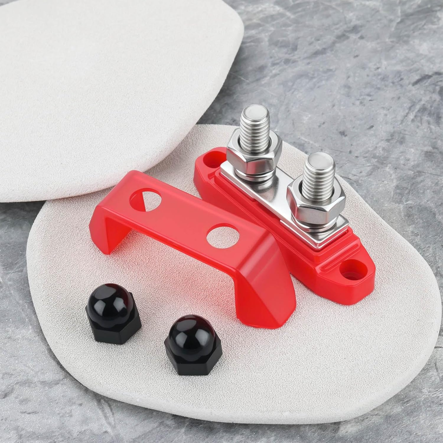 Emagtech 2Pcs M10 Dual Stud Bus Bars 3/8" Power Distribution Block Dual Power Stud Busbar Terminal Junction with Screws for Car Marine Boat Red and Black image number 4