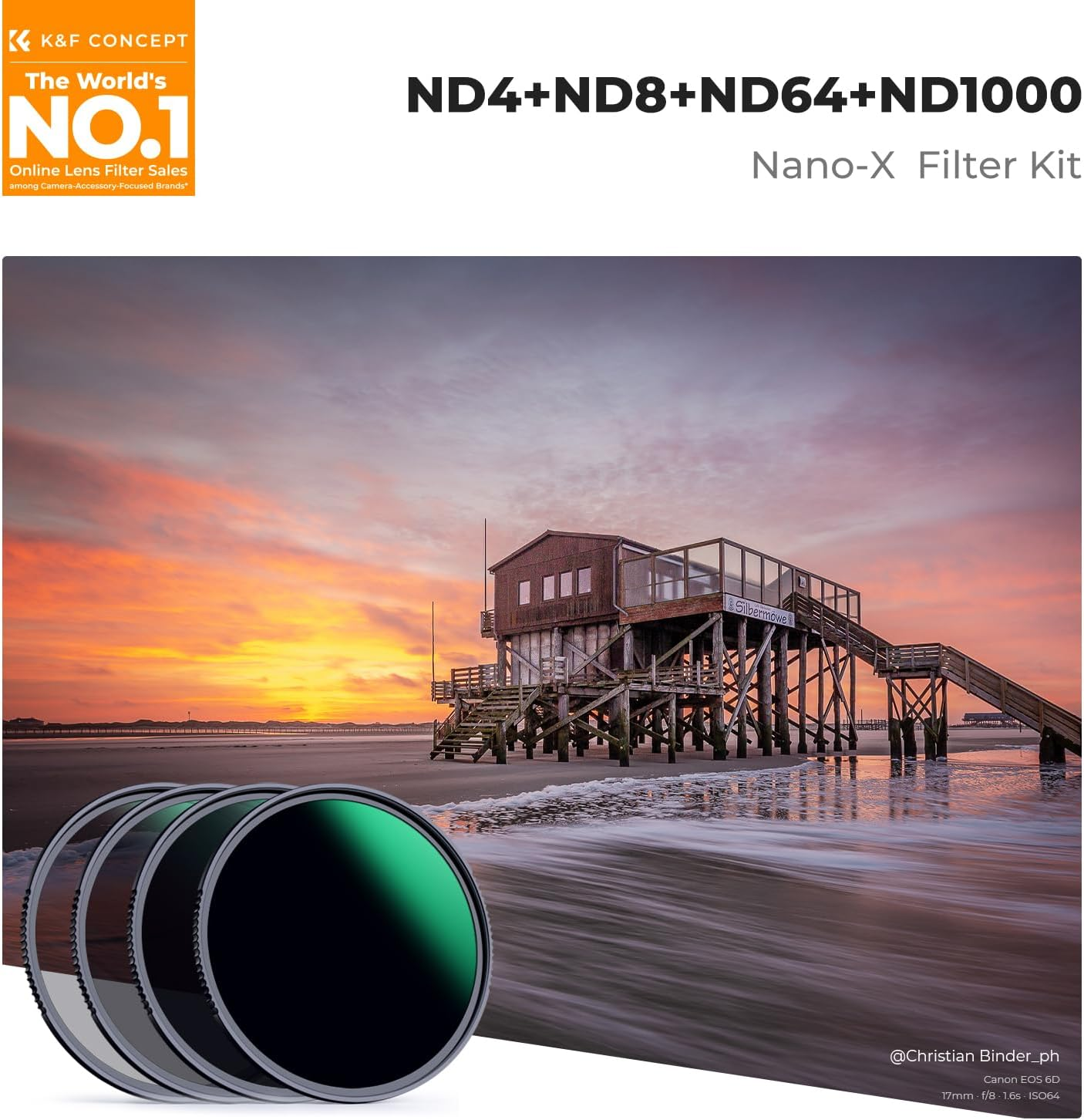 K&F CONCEPT 95Mm Fixed ND4 ND8 ND64 ND1000 Lens Filters Kit,Neutral Density Lens Filter Optical Glass with 28 Multi-Coated (Nano-X Series)