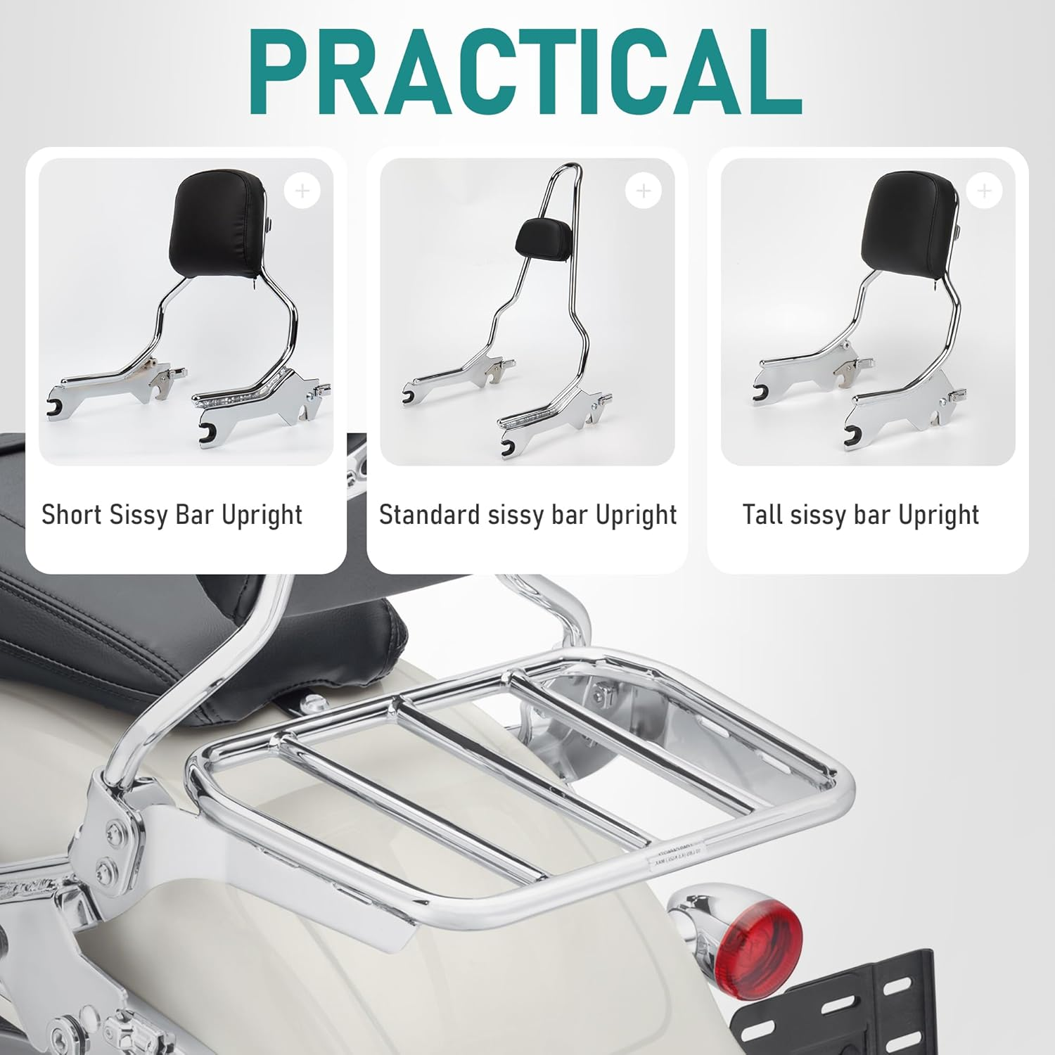 Mokitdora Sport Luggage Rack for Harley Sissy Bar Uprights Compatible with 2018-Later Softail Low Rider FXLR FXLRS FXLRST Fat Bob FXFB FXFBS Sport Glide FLSB, Chrome image number 5