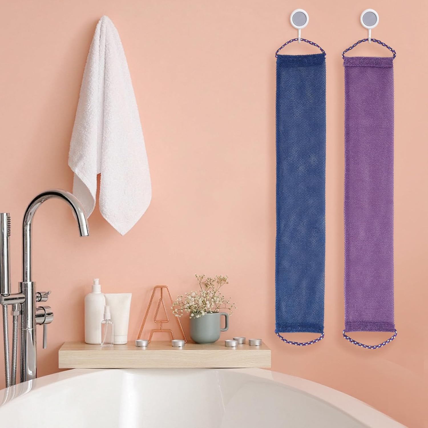 Viiotu 2025 Upgraded 2 PCS African Net Sponge - Authentic Exfoliating Body Scrubber with Stretchable Nylon Mesh, Durable Hygienic Shower Back Scrubber for Men & Women (Blue+Purple) - Blue+Purple image number 5