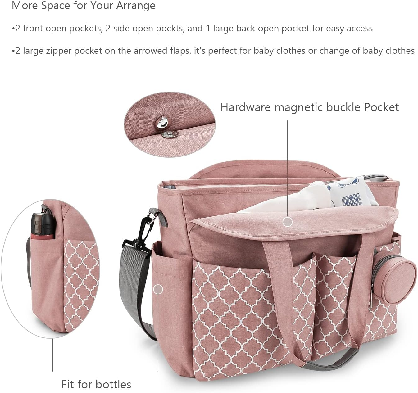 Lmbabter Diaper Bag Tote with Changing Station Upgrade Multi-Function Baby Bag with Adjustable Shoulder Strap - Beige image number 5
