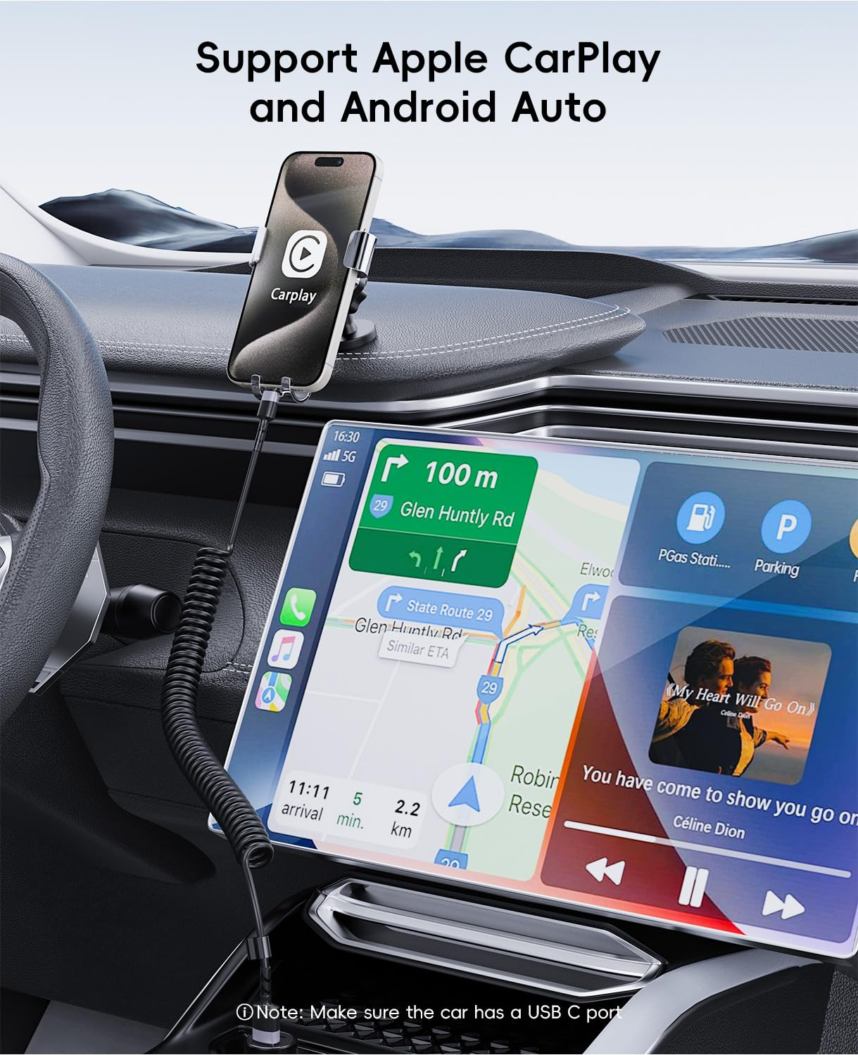 Coiled USB to USB C Cable, 1M Carplay Cable for Iphone 17, Short Car Charger Cord for Iphone 16/15 Pro Max, Samsung Galaxy (USB a to USB C, Black, 2Pack 1M) image number 7