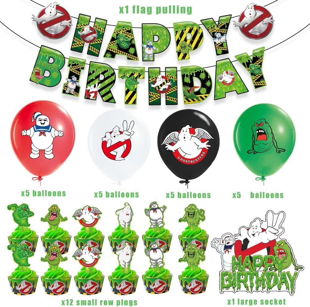 34PCS Ghost Party Balloons Decorations Set,Ghost Birthday Party Supplies,King Banner,Kids Animals Party Decorations Ghost Theme Cake Toppers for Baby Shower, Kids Birthday Party