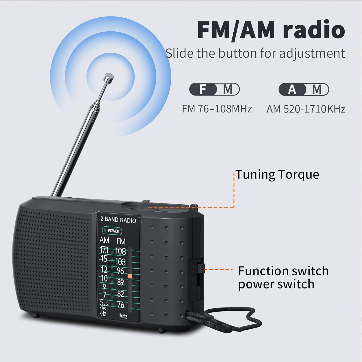 Audiocrazy Portable AM FM Radio with Best Reception, Battery Operated Radio, Pocket Radio with Headphone Jack,Loud Speaker,Long Antenna, Indoor & Outdoor Easy to Use BACLK image number 1