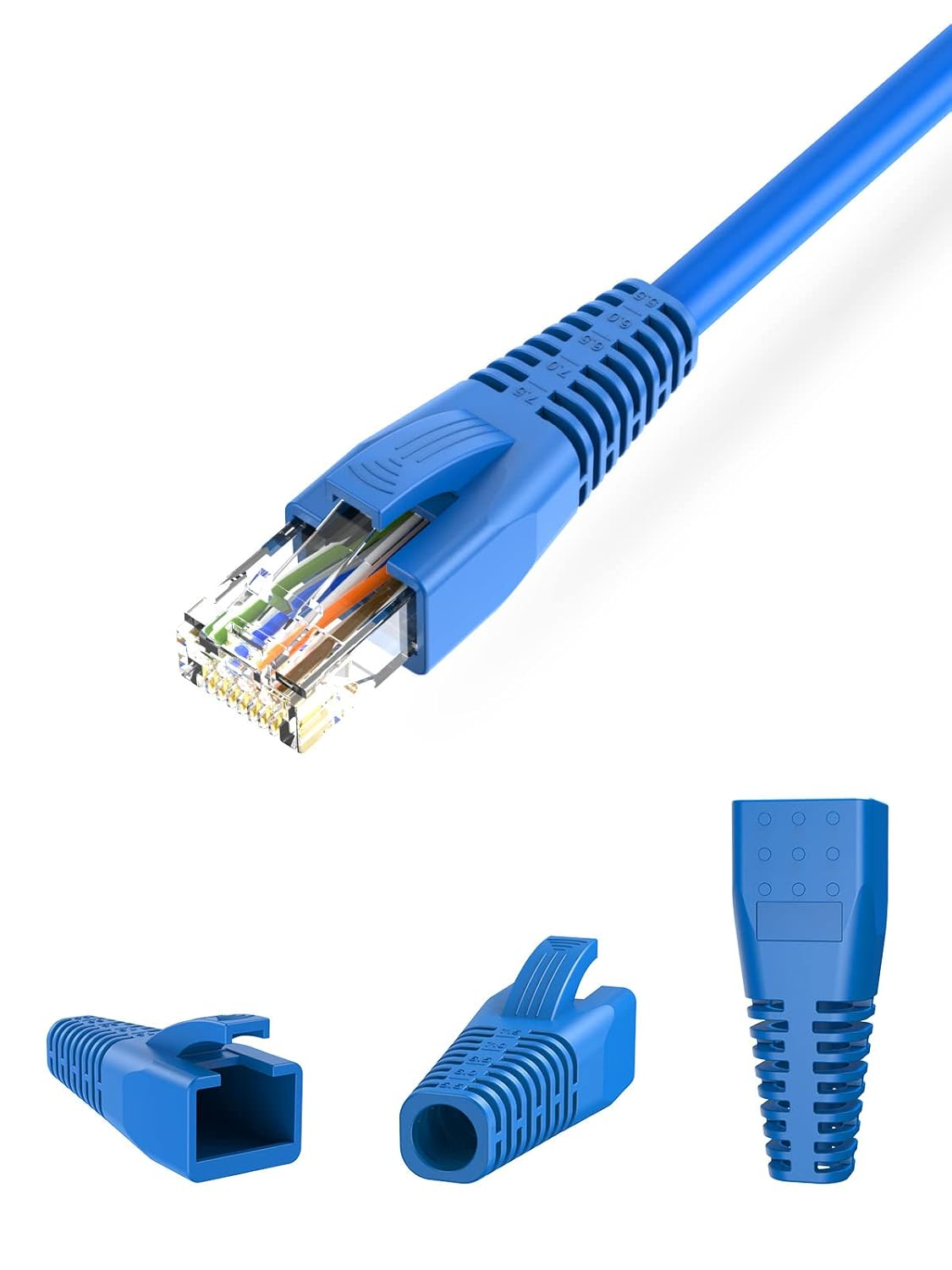 Cablecreation RJ45 Ethernet Network Cable Strain Relief Boot 50-Pack, Blue, PVC, Fits CAT5-CAT6A, RJ45 Connector image number 5