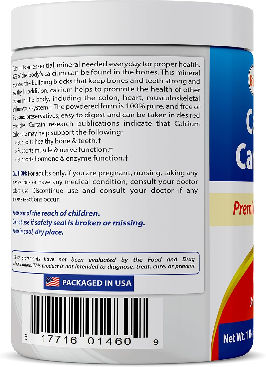 Best Naturals Calcium Carbonate Powder 1 Pound - Food Grade (16 OZ (Pack of 3)) image number 1