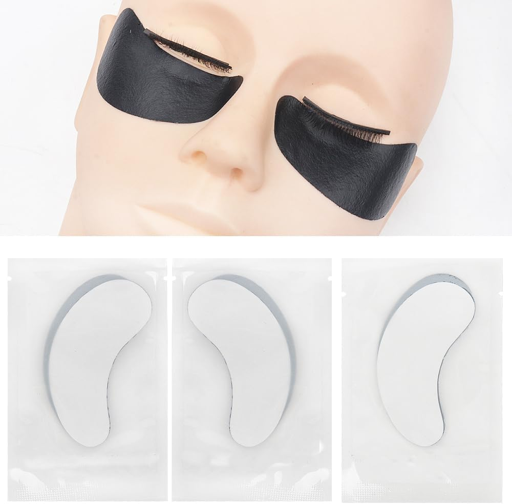 100 Pairs Hydrogel under Eye Gel Patches Lint Free Eye Lash Pads Eyelash Extension Tool Mask Eyepads, Transparent/Black - Transparent-Black image number 2