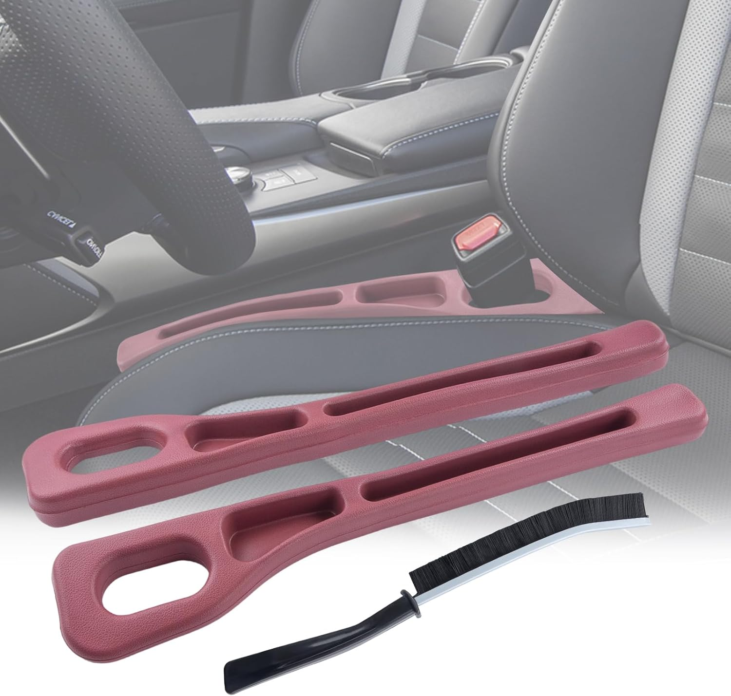 2PCS Car Seat Gap Filler, Universal＆Multifunctional Car Accessories Organiser, Seat Side Gap Filler with Organizer Function for Cars, Trucks and Suvs, Fill the Gap between Seat and Console (Black) - Beige image number 5