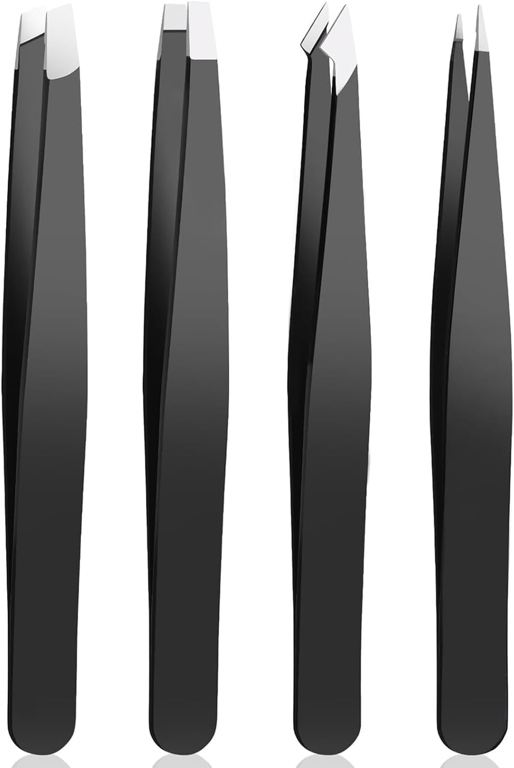 Tweezer Set for Man Women,Precision Tweezers for Facial Hair Eyebrow Chin,4Piece Stainless Steel Tweezers(Black).