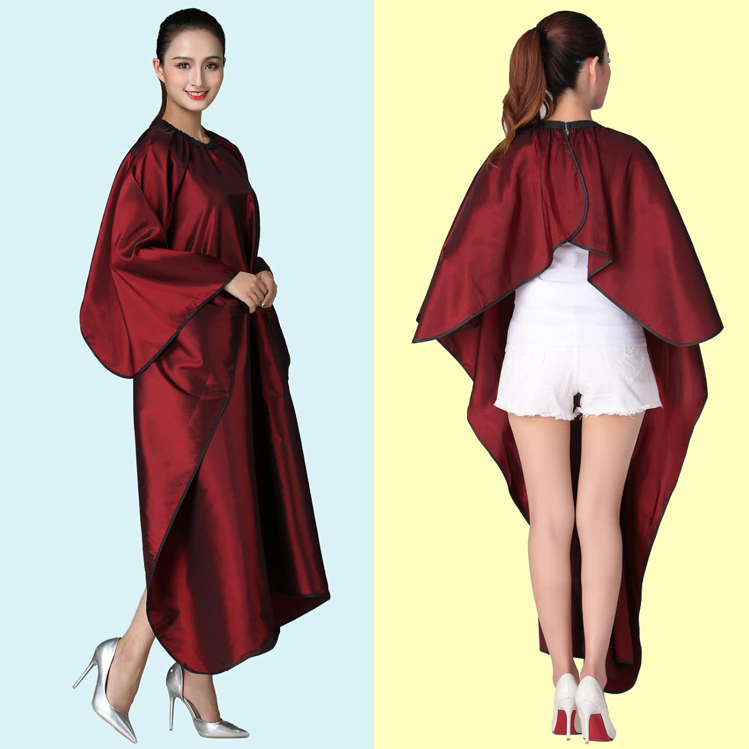 Professional Hair Salon Cape with Adjustable Metal Clip - Barber Shampoo Hair Cutting Cape for Stylists - 55 X 63 Inches (Wine Red) - Wine Red image number 4