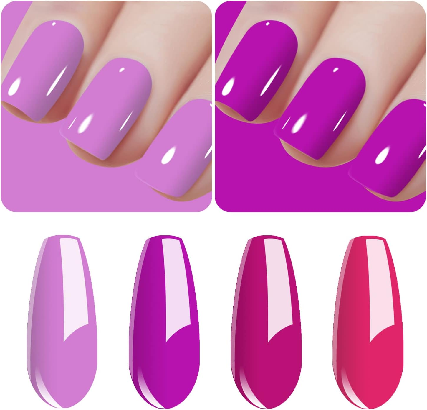 Vishine Pink Gel Nail Polish Set 4 Colors, Hot Pink Tones Sakura Spring Rose Purple Fushia Dark Pink All Seasons Soak off Long Lasting Romantic Nail Art Design Salon Home Manicure Kit for Women Girls C027 - Set C024 image number 6