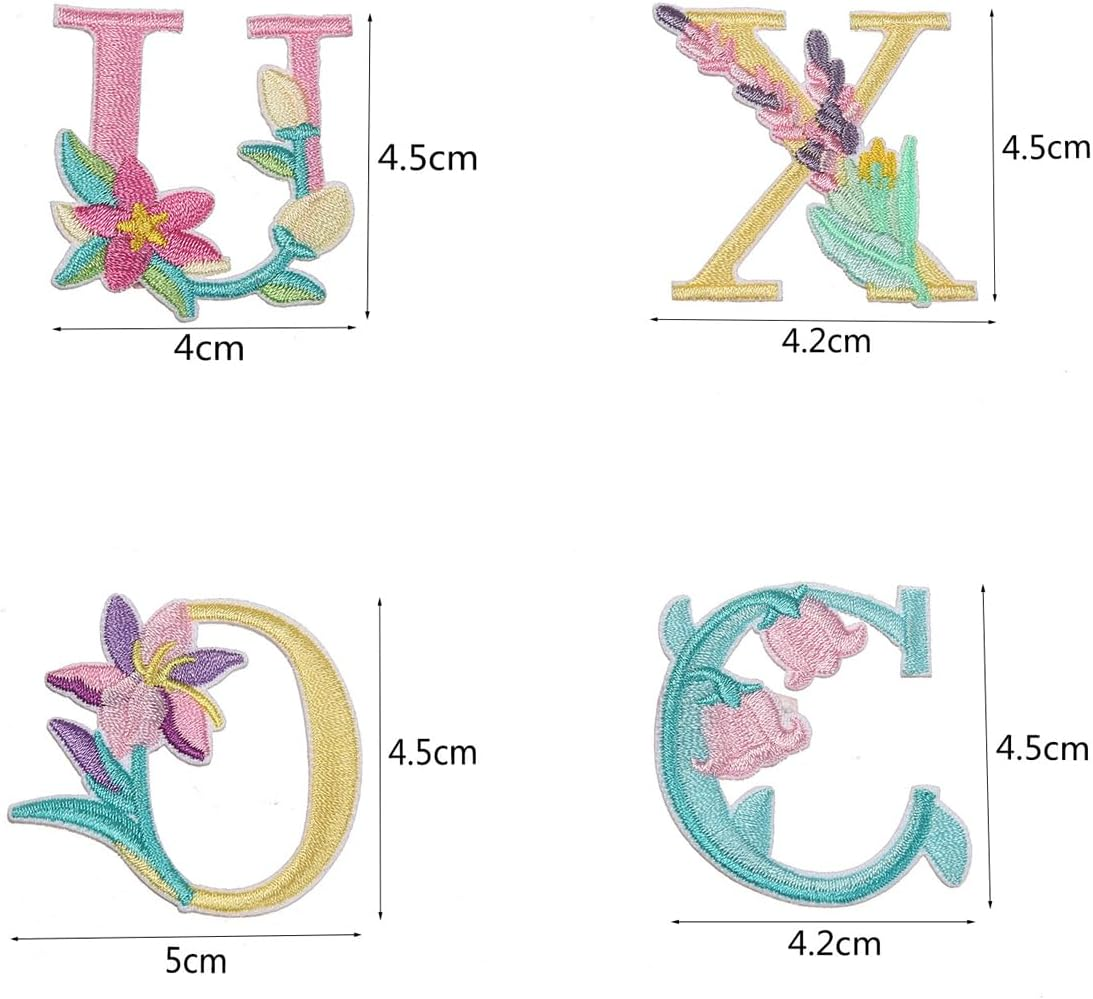 Iron on Letter Patches, 2 Sets (52 Pieces) A-Z Flower Embroidery Alphabet Patches for Clothing Backpacks Hats Shirts - Flower Letters image number 5