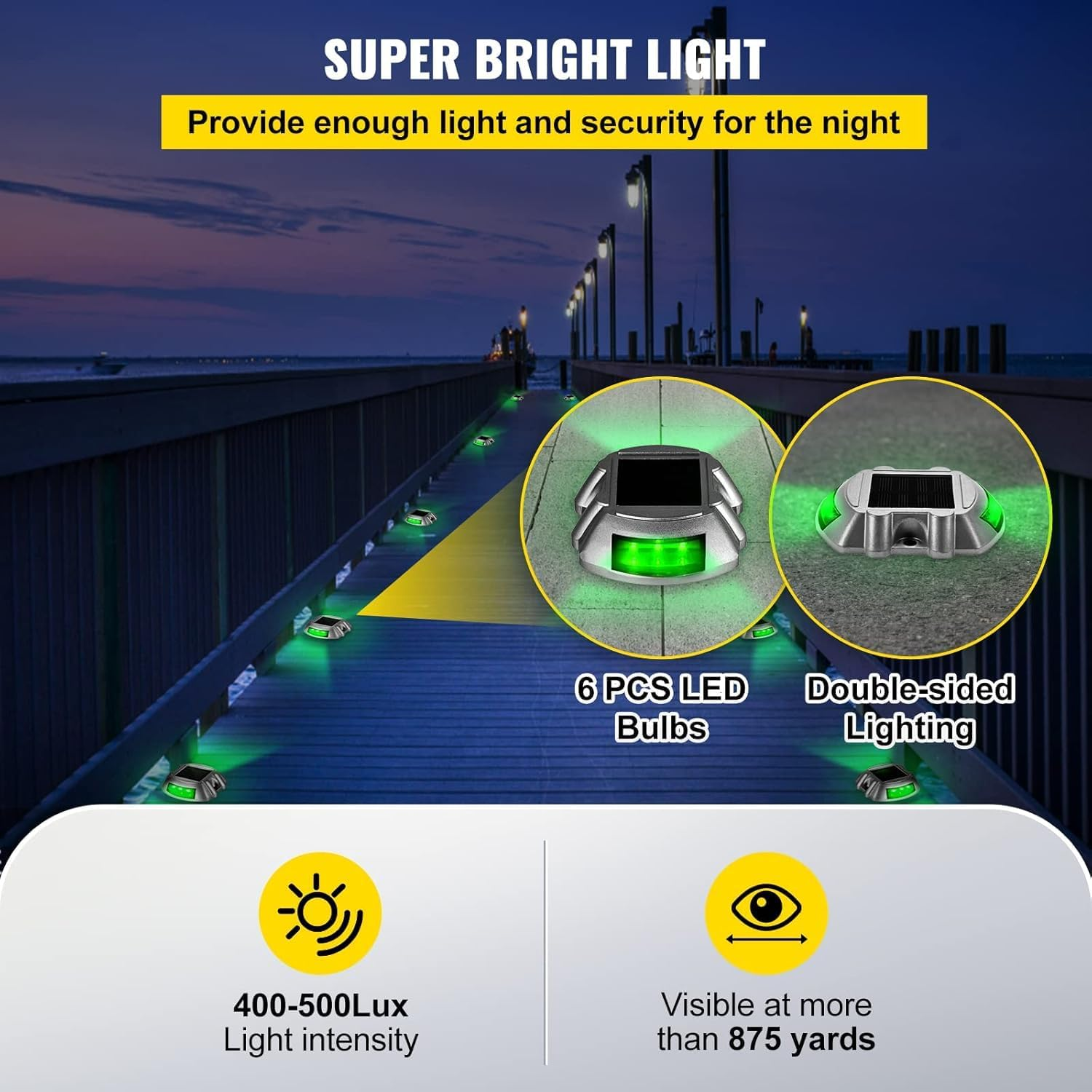 Extra Bright Solar Deck Lights Green Waterproof with 6 LED Driveway Safety Light for Pathway [2 Pack] image number 3