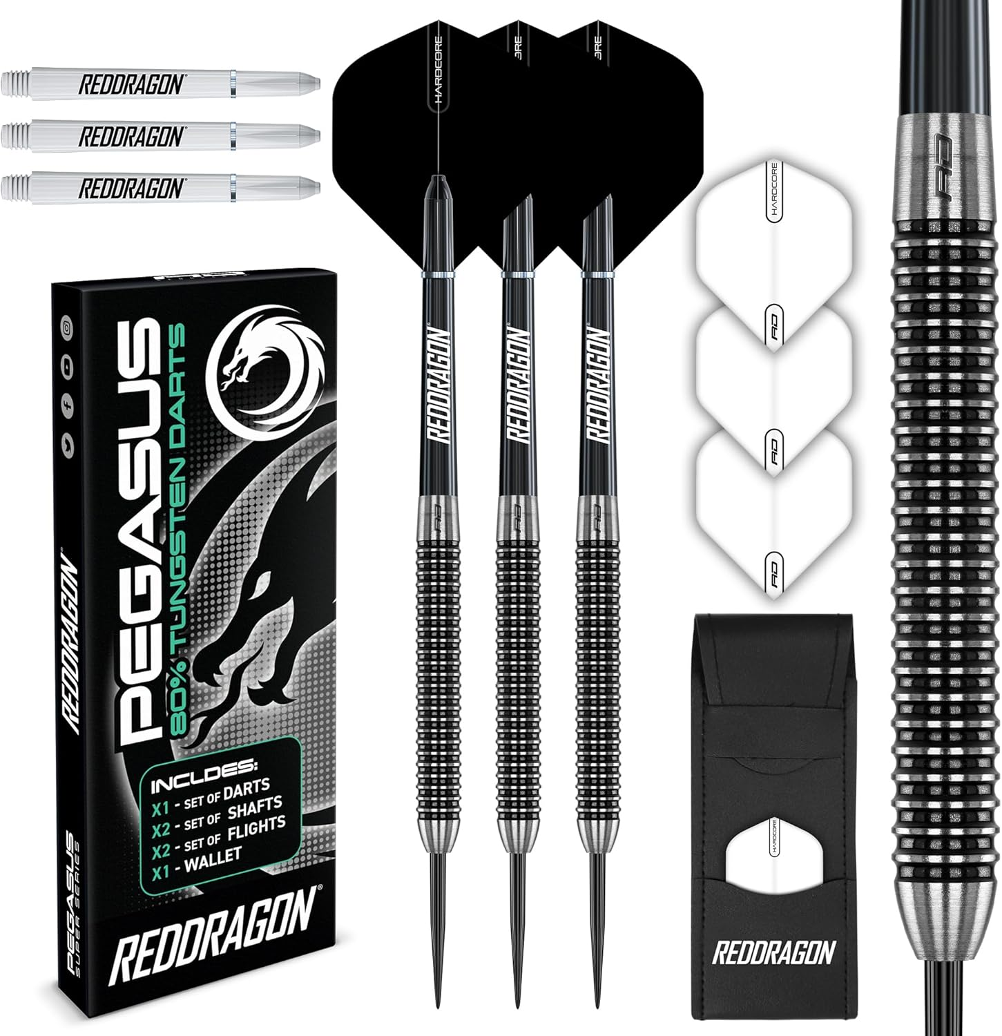 Pegasus Tungsten Steel Darts Set - Black Red Dragon Shafts, Black Winmau Flights, Wallet & Red Dragon Checkout Card image number 3