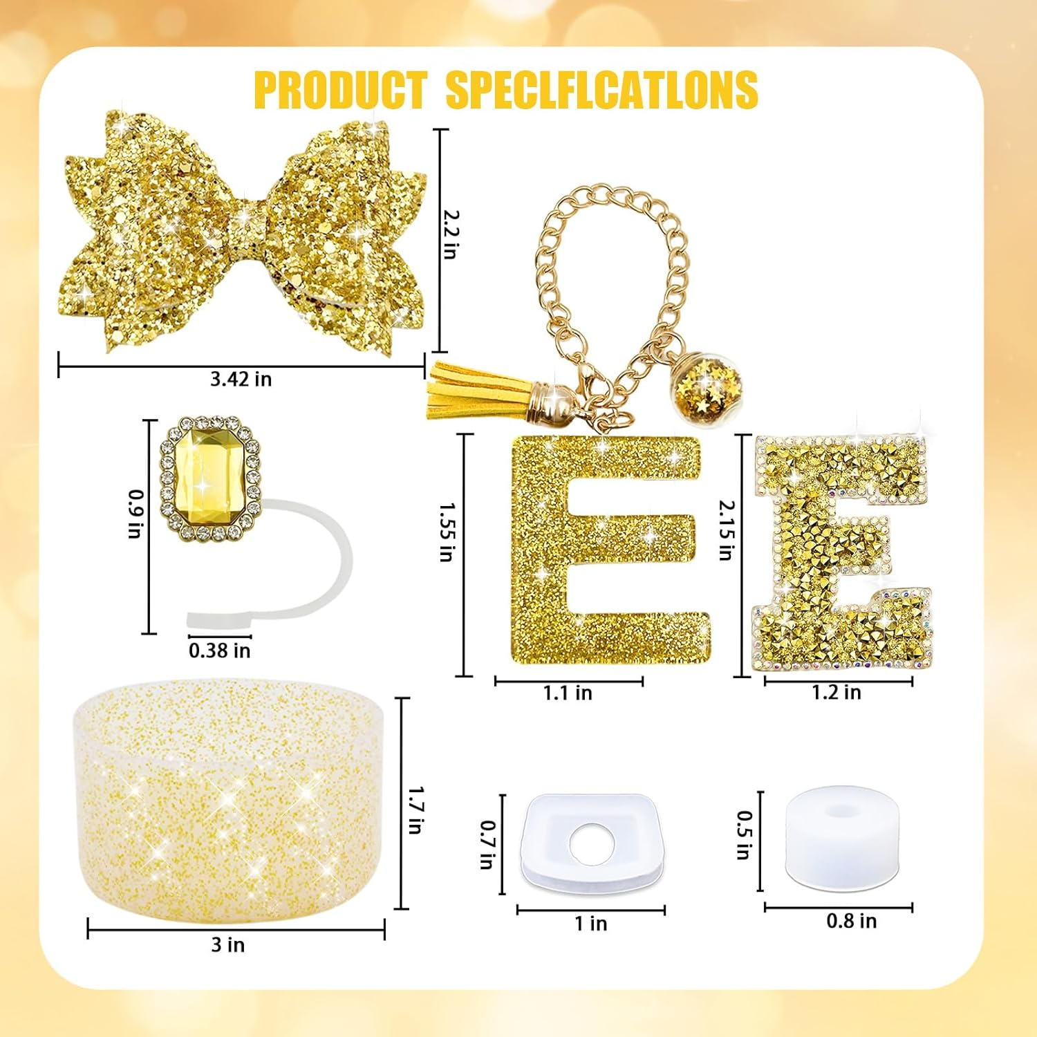 7PCS Bling Stanley Cup Accessories for 30Oz & 40Oz Tumbler with Handle,Including Initials Charms,Straw Bow Decorate,Straw Topper Cover,Boot,Spill Proof Stoppers,Initials Sticker (Gold E) - Gold C image number 5