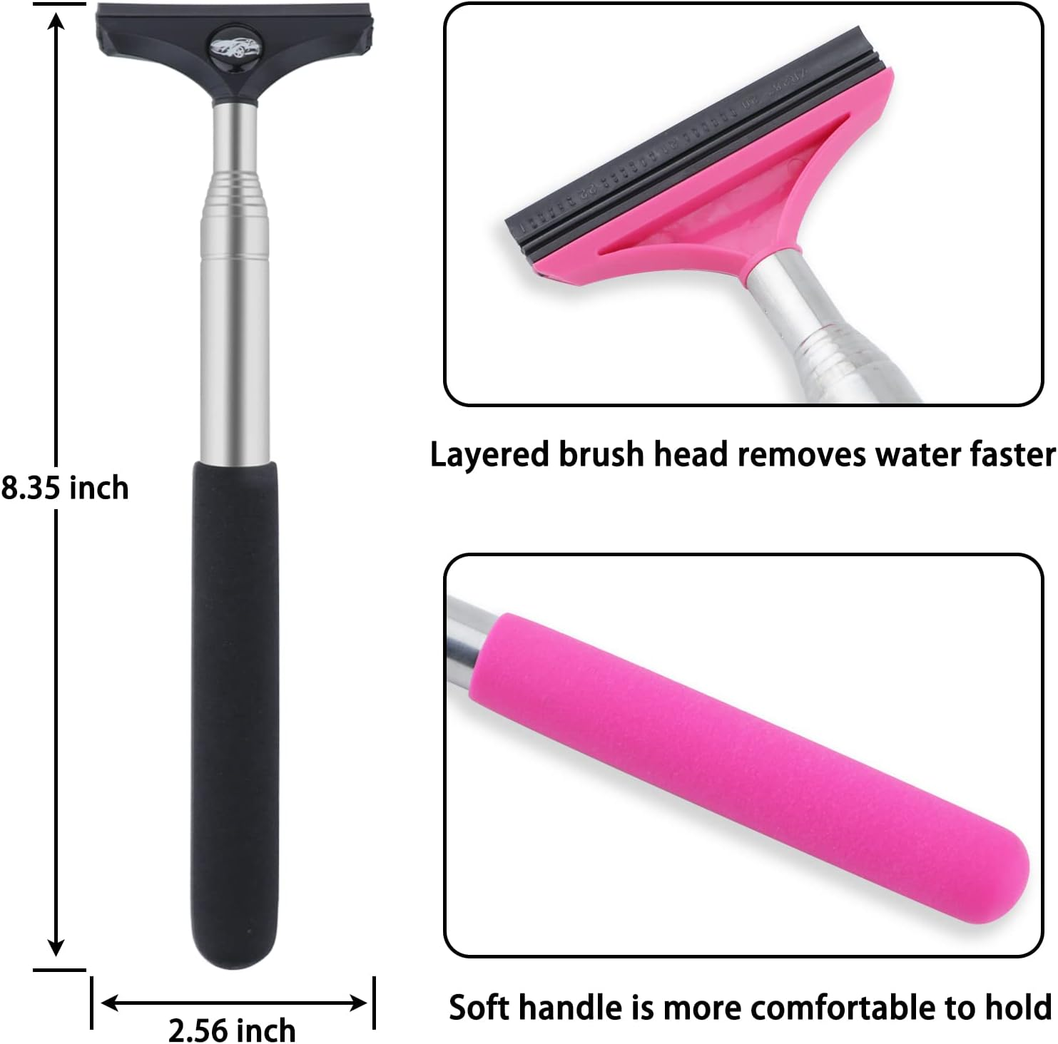 Side Mirror Squeegee, 2 PCS Car Rearview Wiper, Retractable for All Vehicles, Universal Automotive Accessories (Black/Pink) image number 4