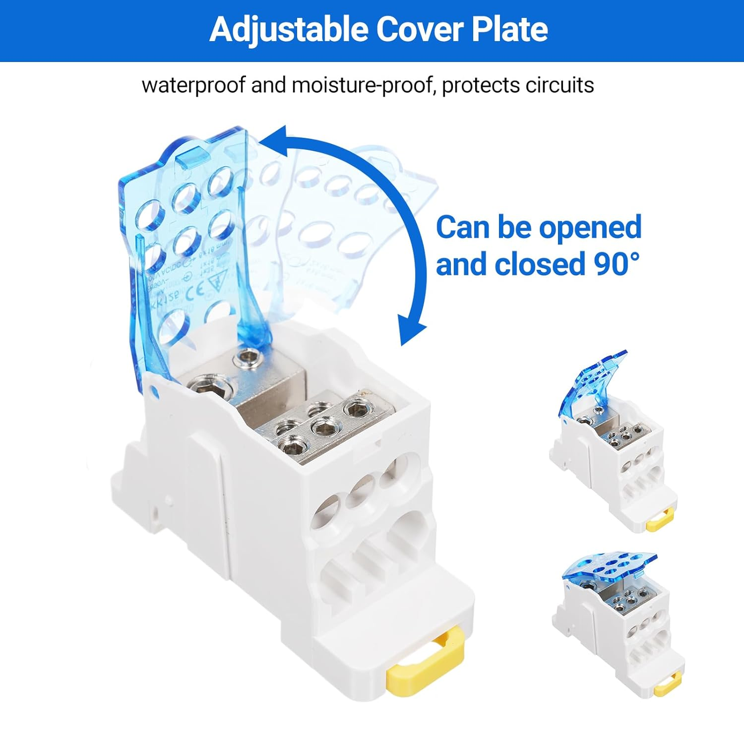 FUNFANG 1 Pack 6 Positions Screw Terminal Strip Blocks with Cover Junction Box Branch Box Din Rail Terminal Block Wire Box Cabinet Wire Splitter Connector UKK125A - Ukk160A image number 5