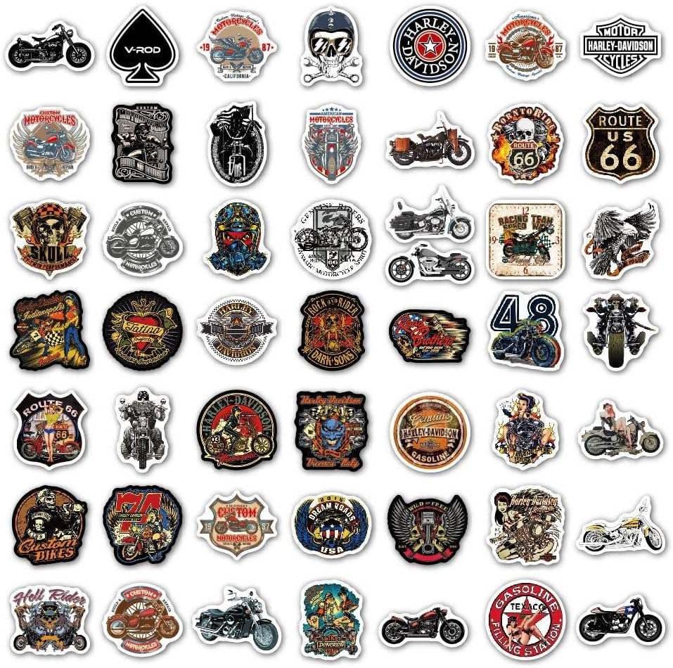 Pack of 50 Harley Motorcycle Stickers for Water Bottles Mobile Phone Case Tour Luggage Helmet Boot Car Bumper Planner Bicycle Protective Helmet Vinyl Motor Brands Stickers for Teenagers Men Adults - Retro Cars image number 6