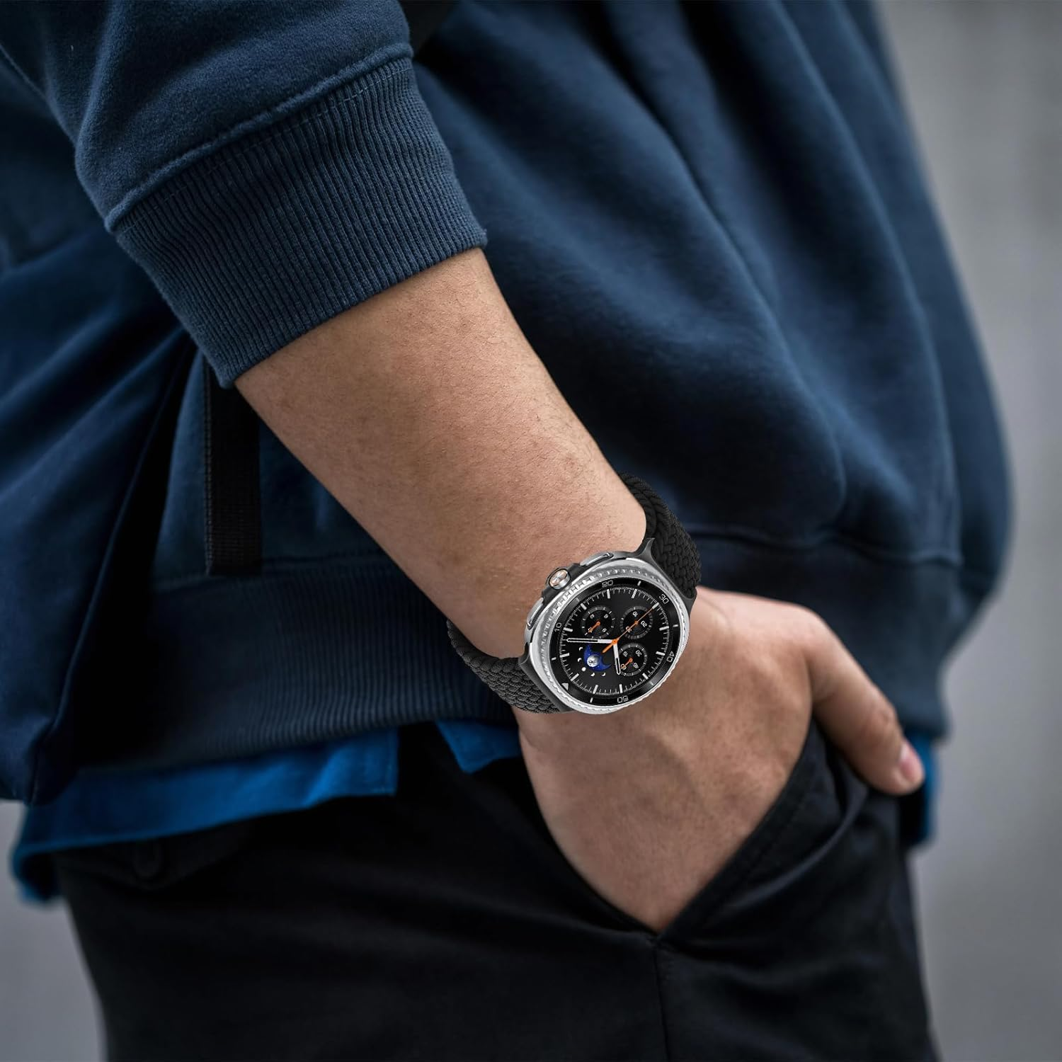 KEYSJEFF Braided Magnetic Bands for Galaxy Watch 8 Band 40Mm 44Mm,Elastic Nylon Sport Strap Stretchy Fabric Wristbands Compatible with Samsung Galaxy Watch 8 Classic Bands 46 Mm - Black Rainbow image number 7