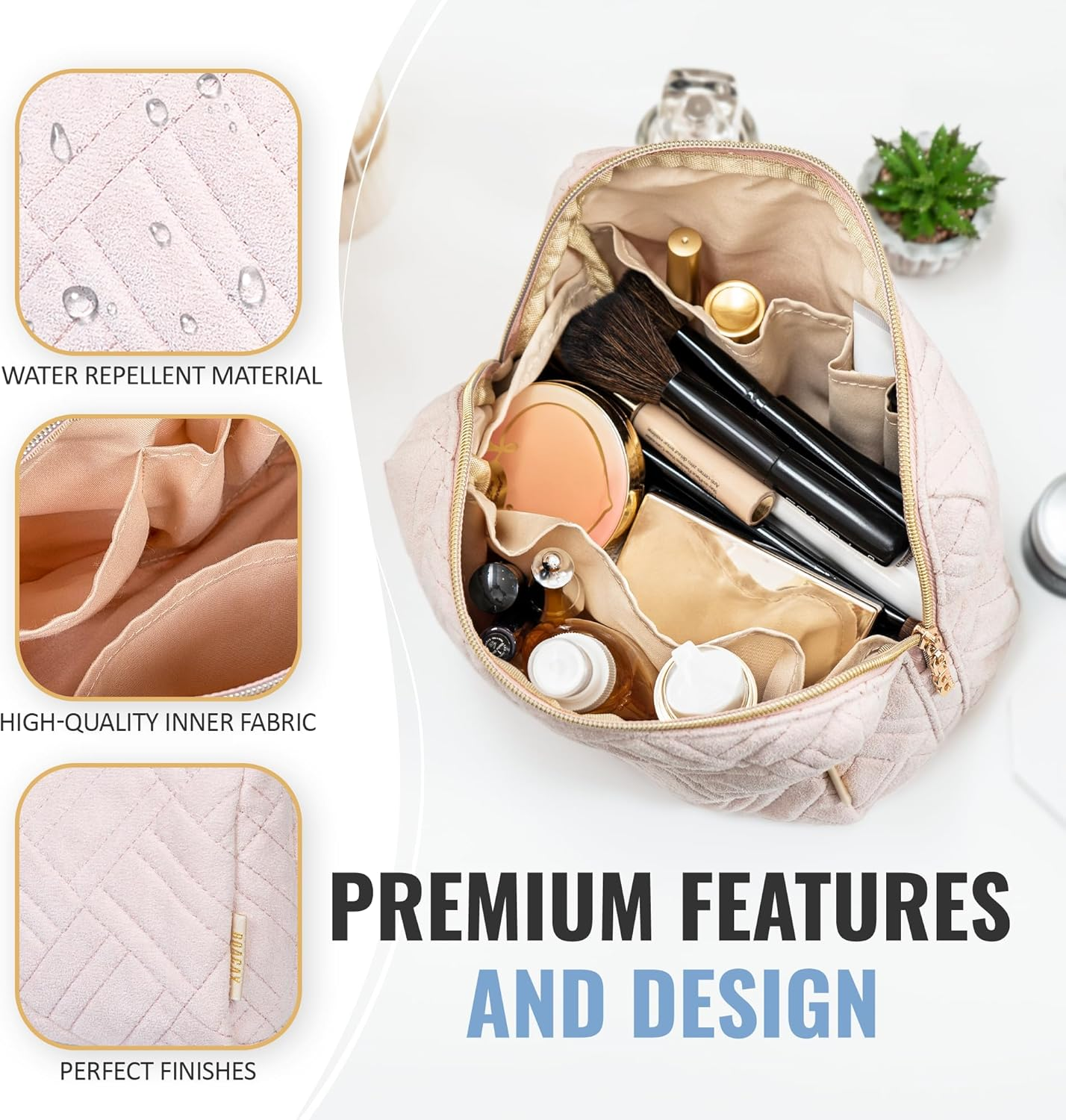 BOACAY Large Makeup Bag, Travel Cosmetic Pouch for Women, Girls & Kids, Zipper Toiletry Organizer for Purse, Kit Case for Accessories, Brushes image number 4