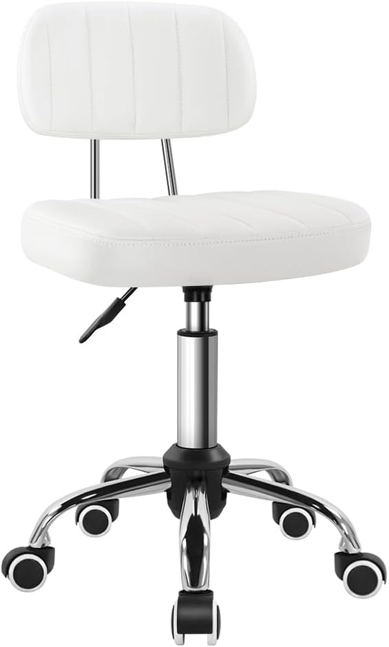 BFTOU Square Swivel Stool with Wheel Perfect for Work SPA Shop Massage Height-Adjustable and Cost-Effective Rolling Stool Chair with Back (White) image number 1