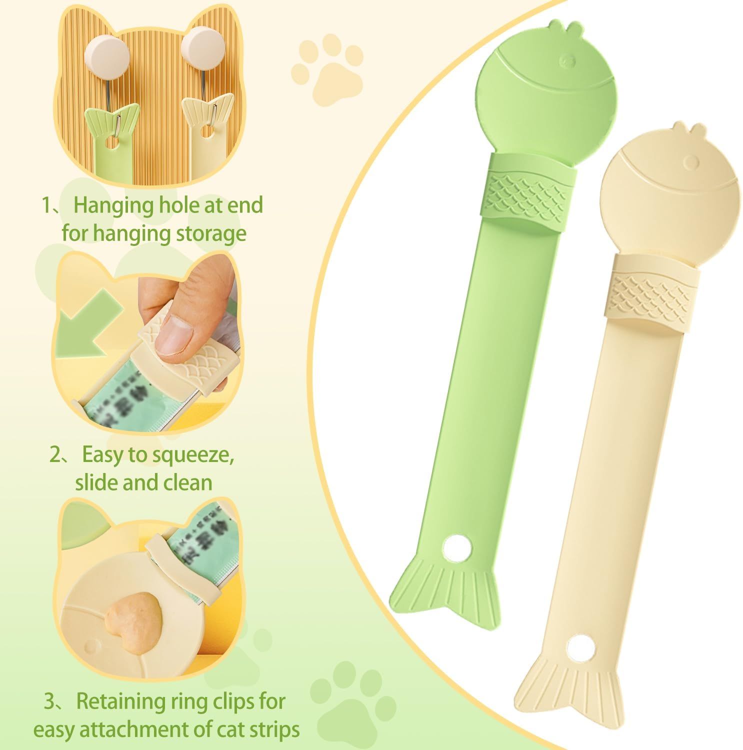 UTXN 2 Pcs Cat Treat Spoon Cat Strip Squeeze Spoon Cat Treat Feeding Spoon Cat Strip Squeeze Feeder Happy Spoon for Cat Treats Cat Treat Spoon for Wet Food(Yellow/Green) image number 2