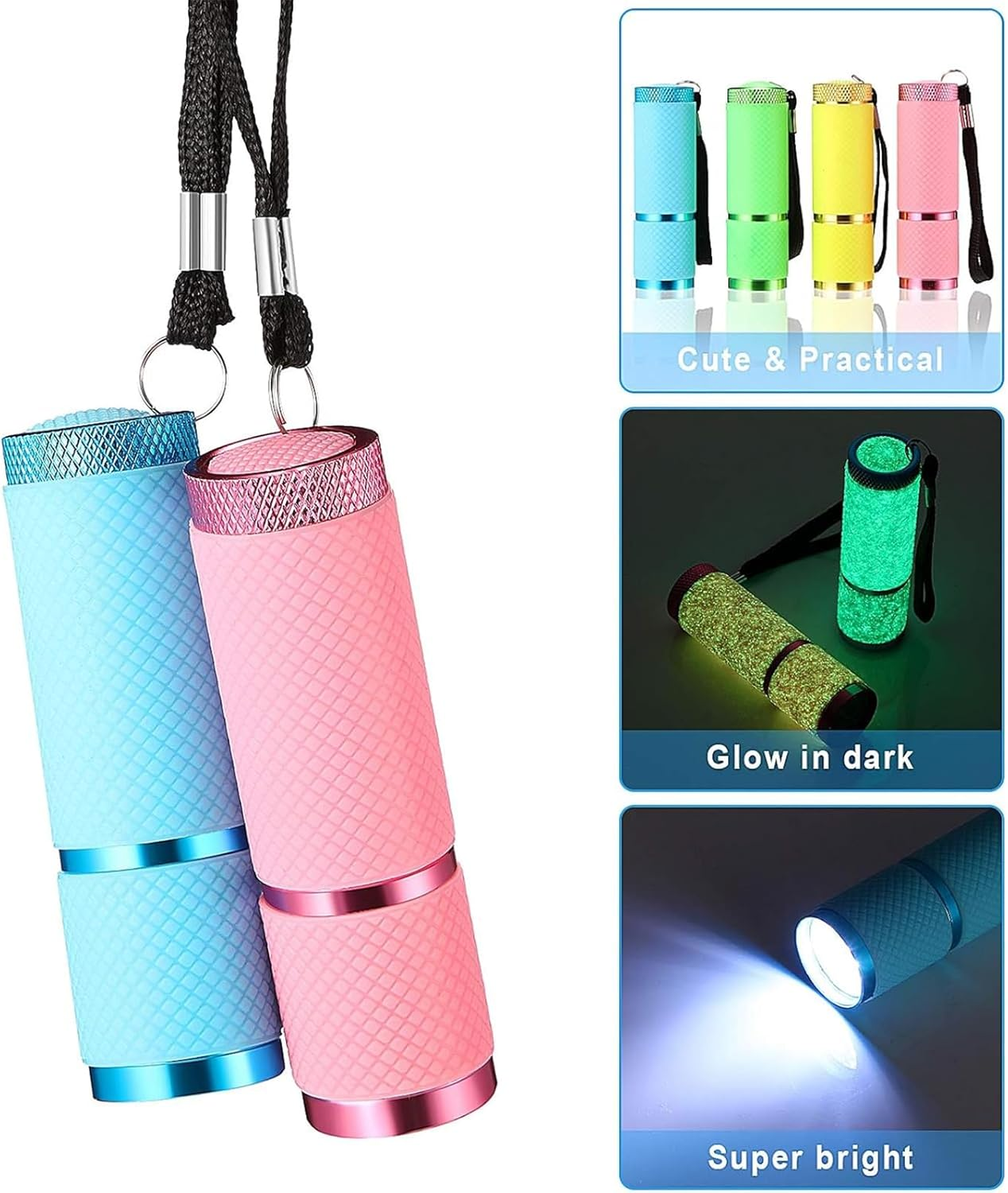 Yeanifeana 4 Pack Mini Flashlights 9LED Waterproof, Rubber Coated Glow in Dark Flashlight, Portable Fluorescent Torch for Camping Hiking Emergency, Indoor Outdoor Survival Gear image number 2