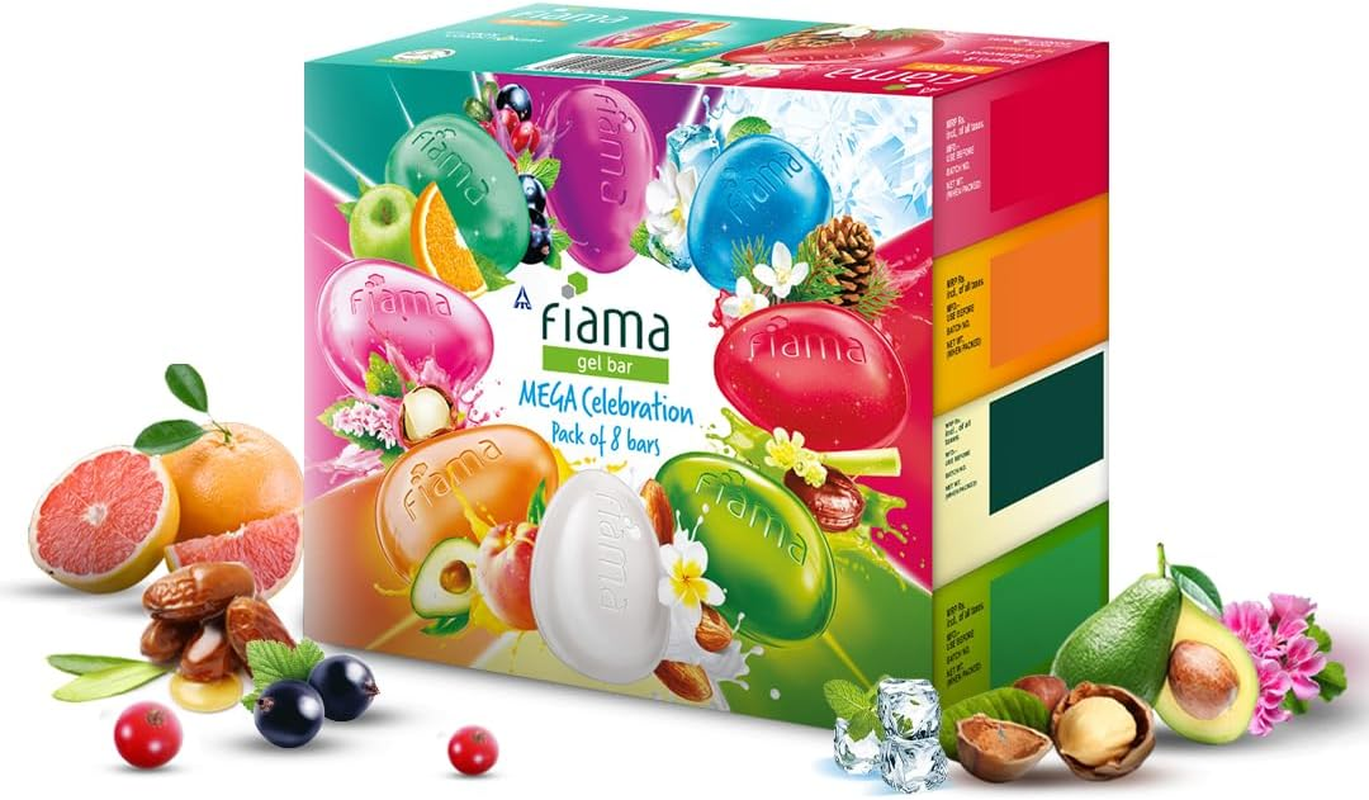 Fiama Gel Bathing Bar Mega Celebration Pack, with 8 Unique Gel Bars & Skin Conditioners for Moisturized Skin, 125G Soap (Pack of 8) image number 2