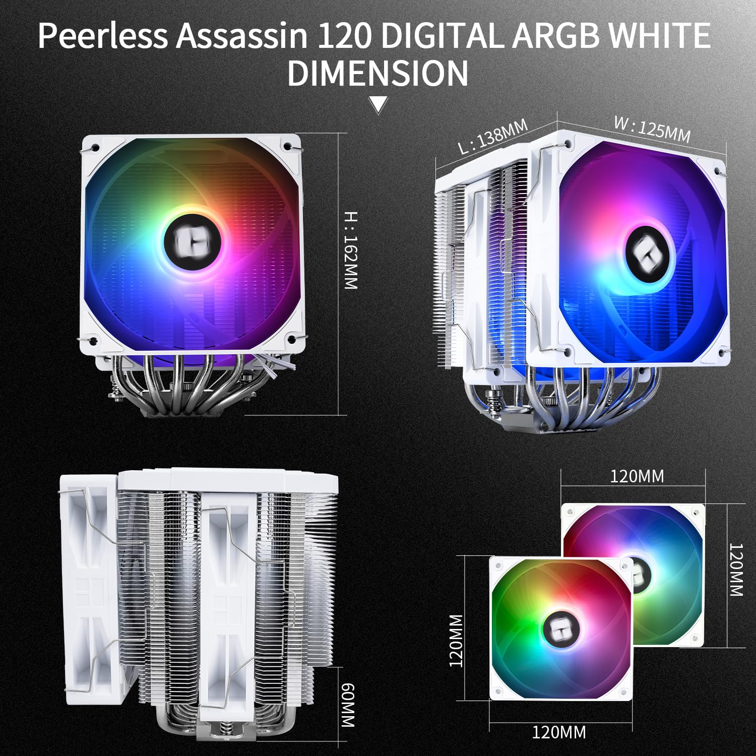 Thermalright Peerless Assassin 120 Digital ARGB White CPU Cooler, Double 120Mm PWM Fans with 1850RPM Speed, Support Intel Lga1700/1851/115X,Amd:Am4/Am5,Computer CPU Cooling,Digital Screen Top Cover image number 6