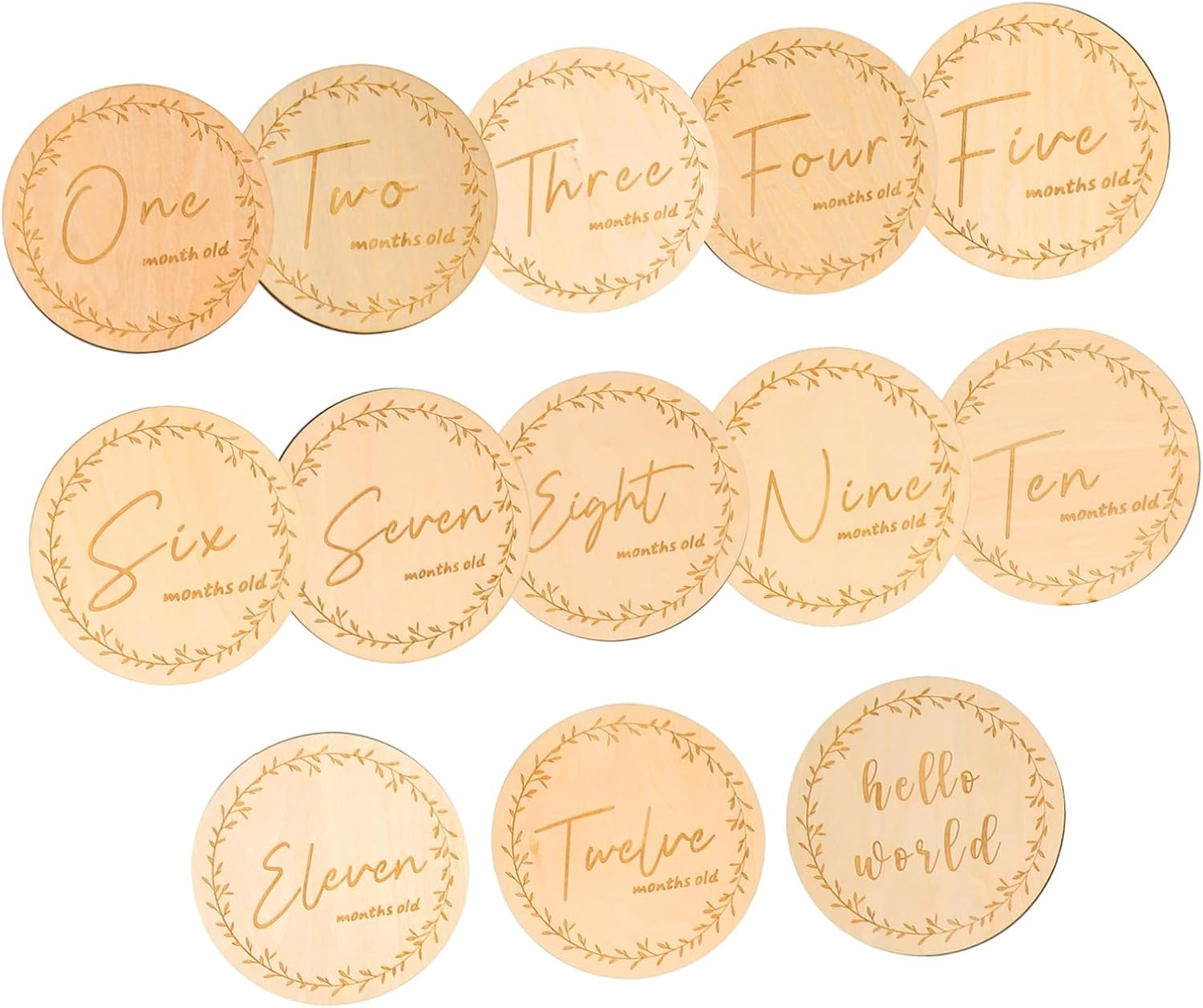 13Pcs Milestone Cards Wooden Carving Milestone Signs Photo Props for Newborns Love Newborn Gifts round Discs image number 4