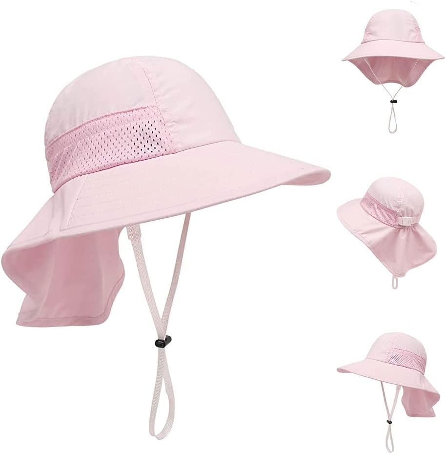 Kids Girls Boys Ausgear Sun Hat Wide Brim UPF50+ Beach Hats Mesh Cap with Neck Flap for Baby Toddler Outdoors