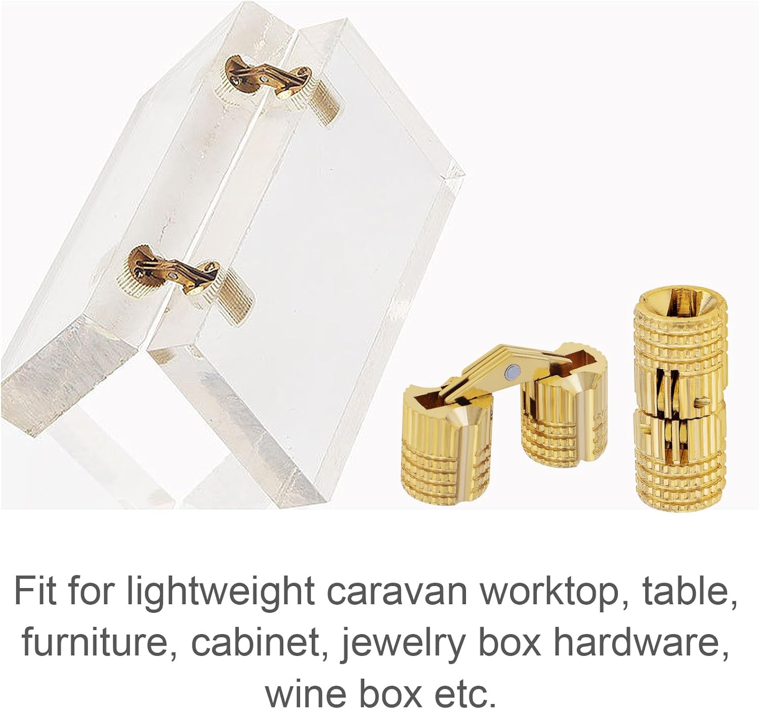 8Pcs 8 Mm Hidden Brass Barrel Hinges, 180 Degree Opening Angle Concealed Furniture Hinges for DIY Jewelry Box Hand Craft (8, 8Mm) image number 4