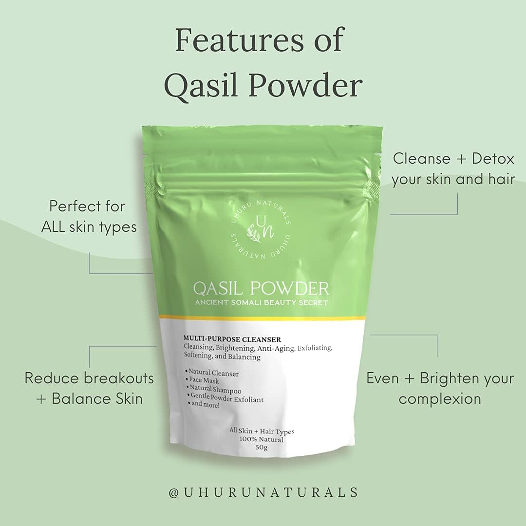 Uhuru Naturals Qasil Powder 20 Grams &ndash; Ancient Somali Beauty Secret, Gentle Deep Cleansing Facial Mask for Beautiful Glowing Skin. Reduces Dark Marks and Scars. Brightens. Detoxifies. image number 2