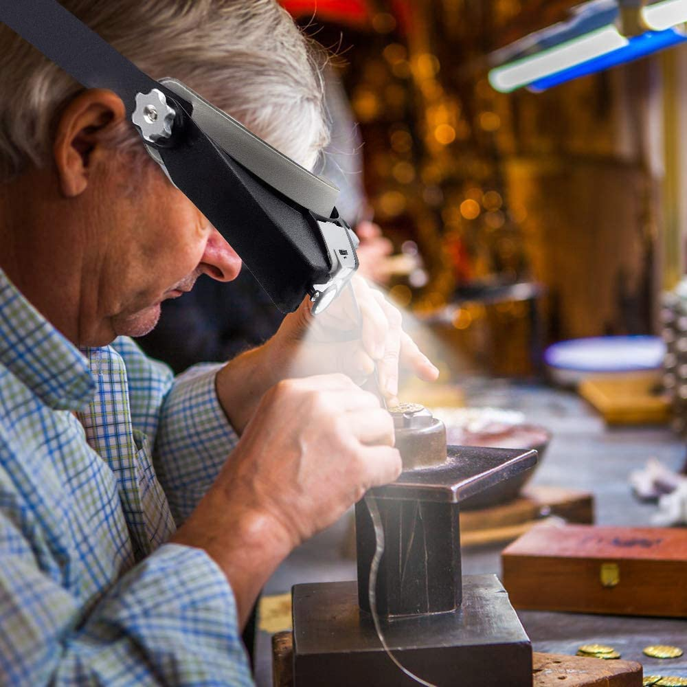 Professional Headband Magnifier - Magnifying Glass Hand-Free Loupe with LED Light for Reading,Watch Repair,Crafts,Jewelry Close Work image number 3