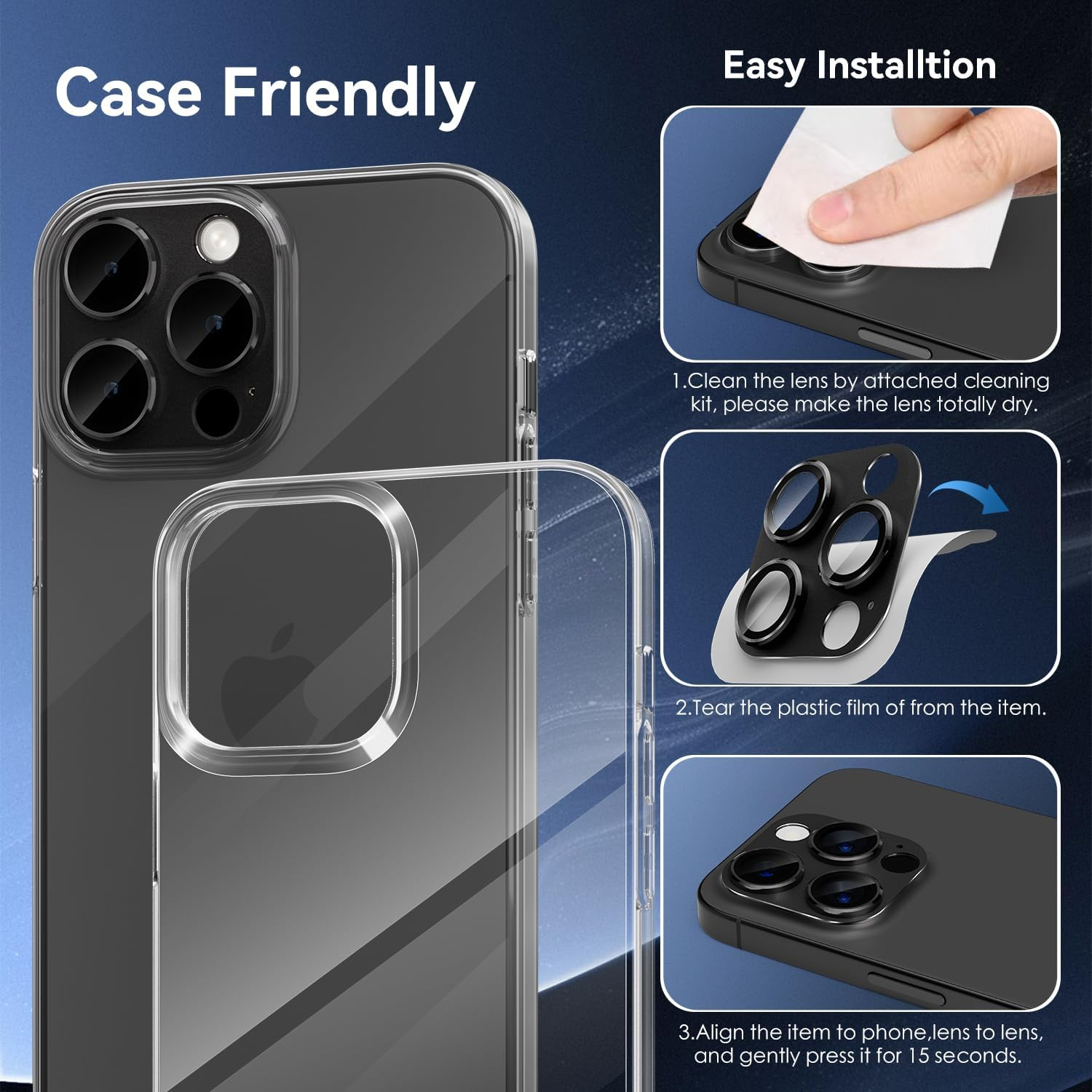 Cloudvalley for Iphone 16 Pro/Iphone 16 Pro Max Camera Lens Protector, [AR+AF 98% Transmittance] [Full Coverage] Ultra-Hd Tempered Glass Cover, Metal Lens Screen Protective,Black Titanium image number 1