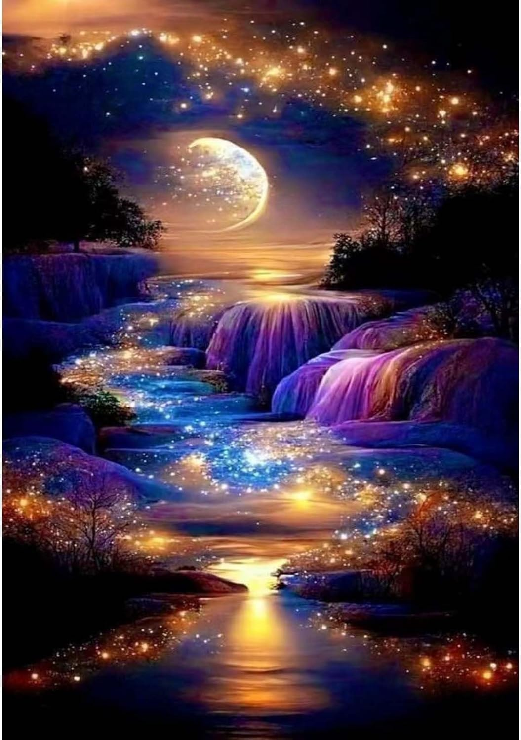 Diamond Painting Kits for Adults, Moon Full Drill round Diamond Art Diamond Dots Suitable Home Wall Decor Gem Art 12X16Inch image number 1