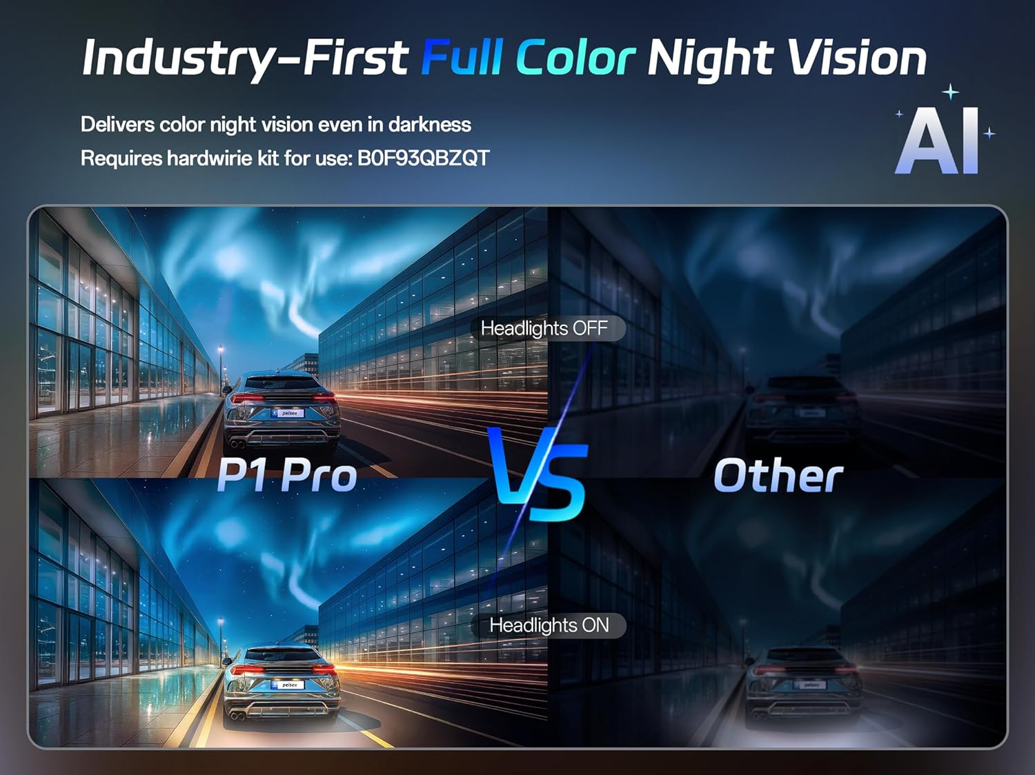 Pelsee P1 Pro Dash Cam Front and Rear, STARVIS 2 Sensor, 4K Dual Dash Camera for Cars with Full-Color Night Vision, HDR WDR, ADAS, GPS, Wifi & Voice Control, 24H Parking Mode, 3.39" Screen, 64GB Card