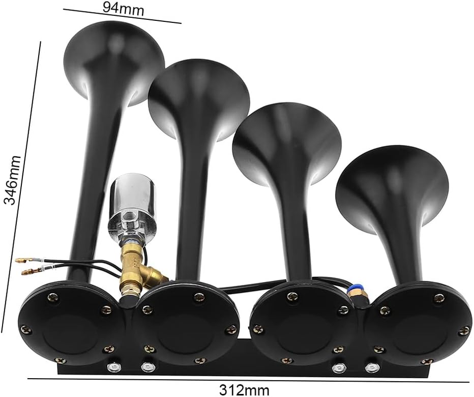 12V / 24V Truck Train Air Horn, 185Db Super Loud Four Trumpet Air Horn for Car Vehicle Truck Train Boat image number 6