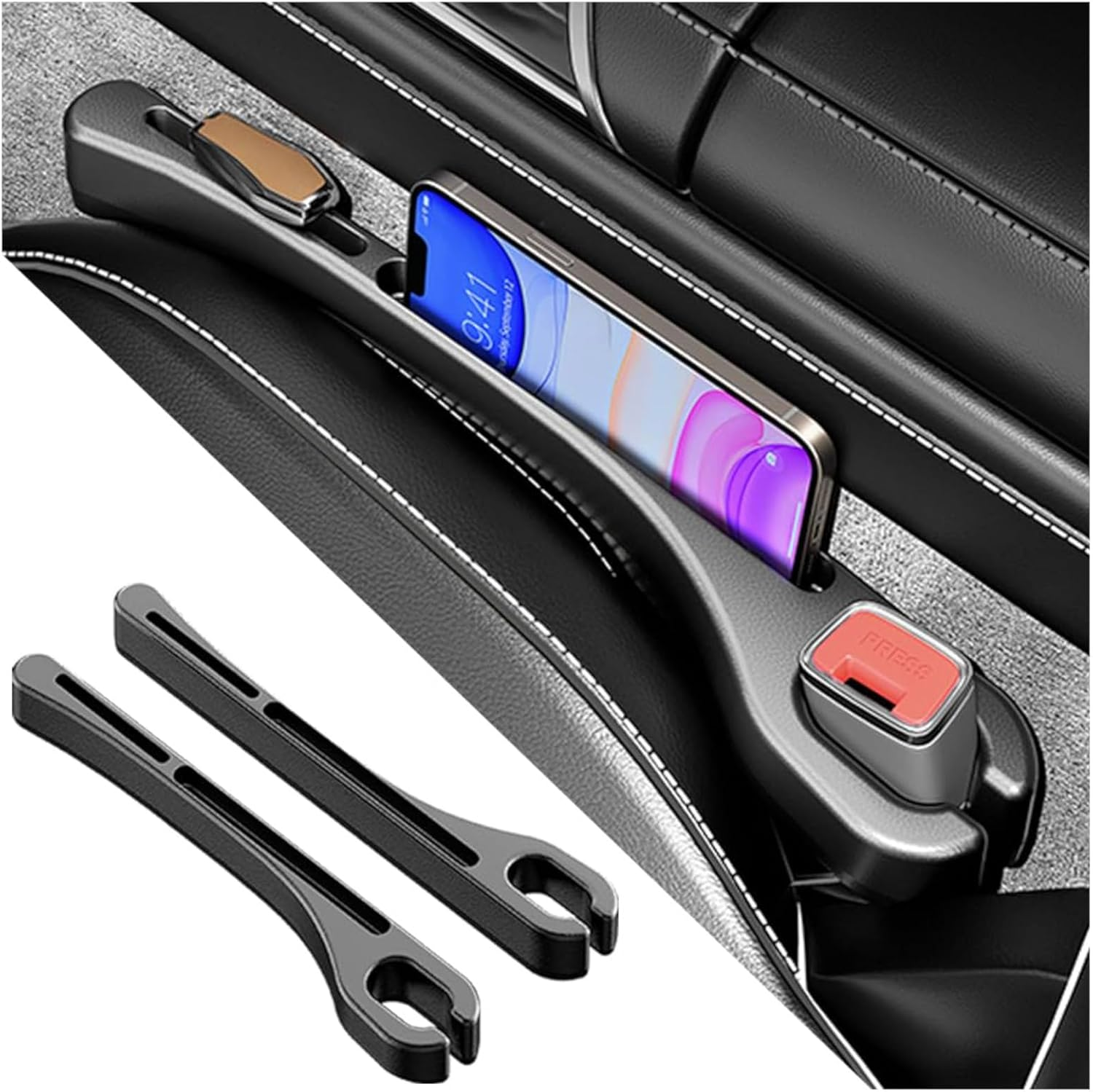 2-Pack Car Seat Gap Filler Organizer with Phone Holder, Upgraded Version, Essential Car Accessories to Prevent Items from Falling, Black image number 6