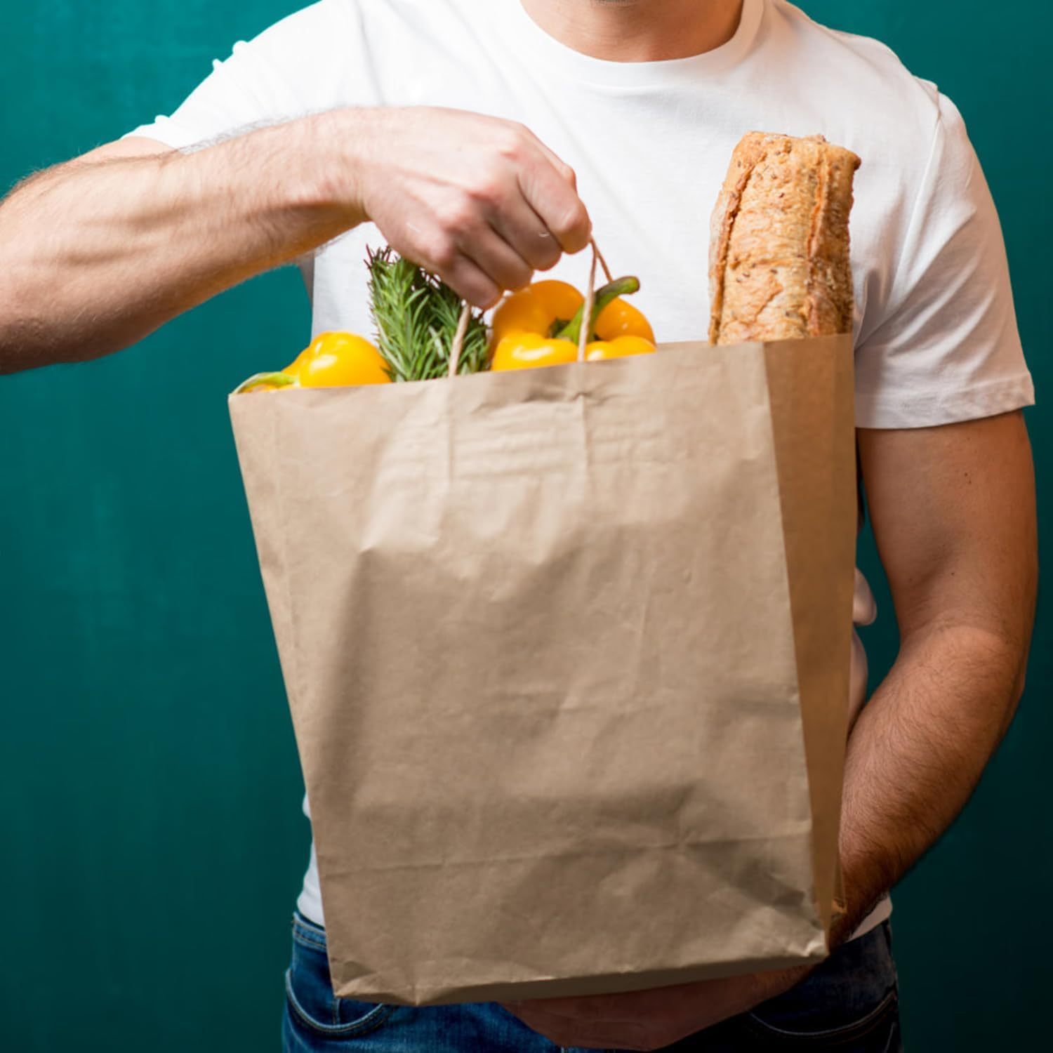 H HOME-MART Party Bags,50 Pack Brown Paper Bags with Handles,21 * 11 * 27Cm,Bulk Kraft Paper Bags Craft Gift Bags for Christmas Birthday Party Favors Grocery Retail Shopping Business Goody image number 3