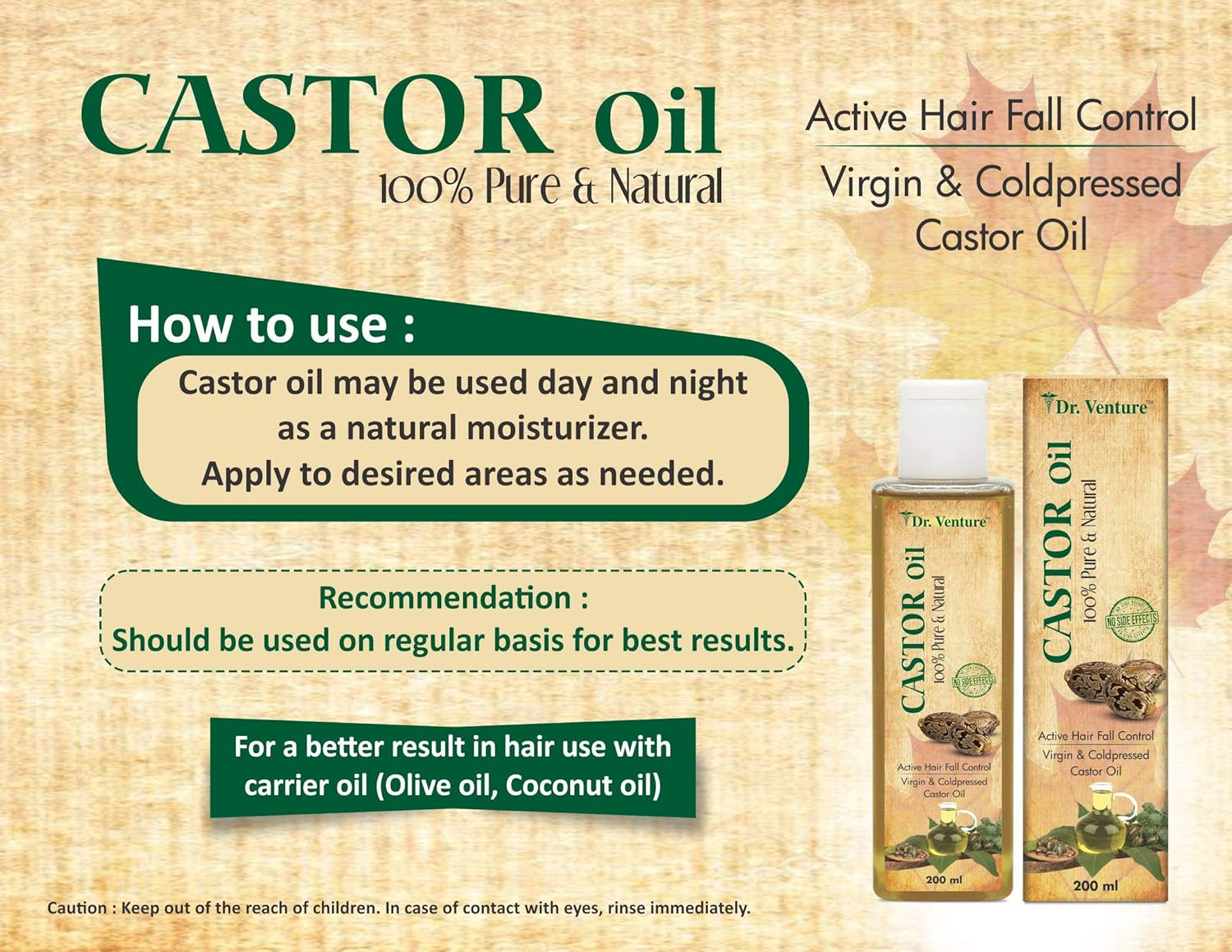 Dr. Venture Pure & Natural Premium Cold Pressed Castor Oil, 200 Ml Pack of 1 image number 1