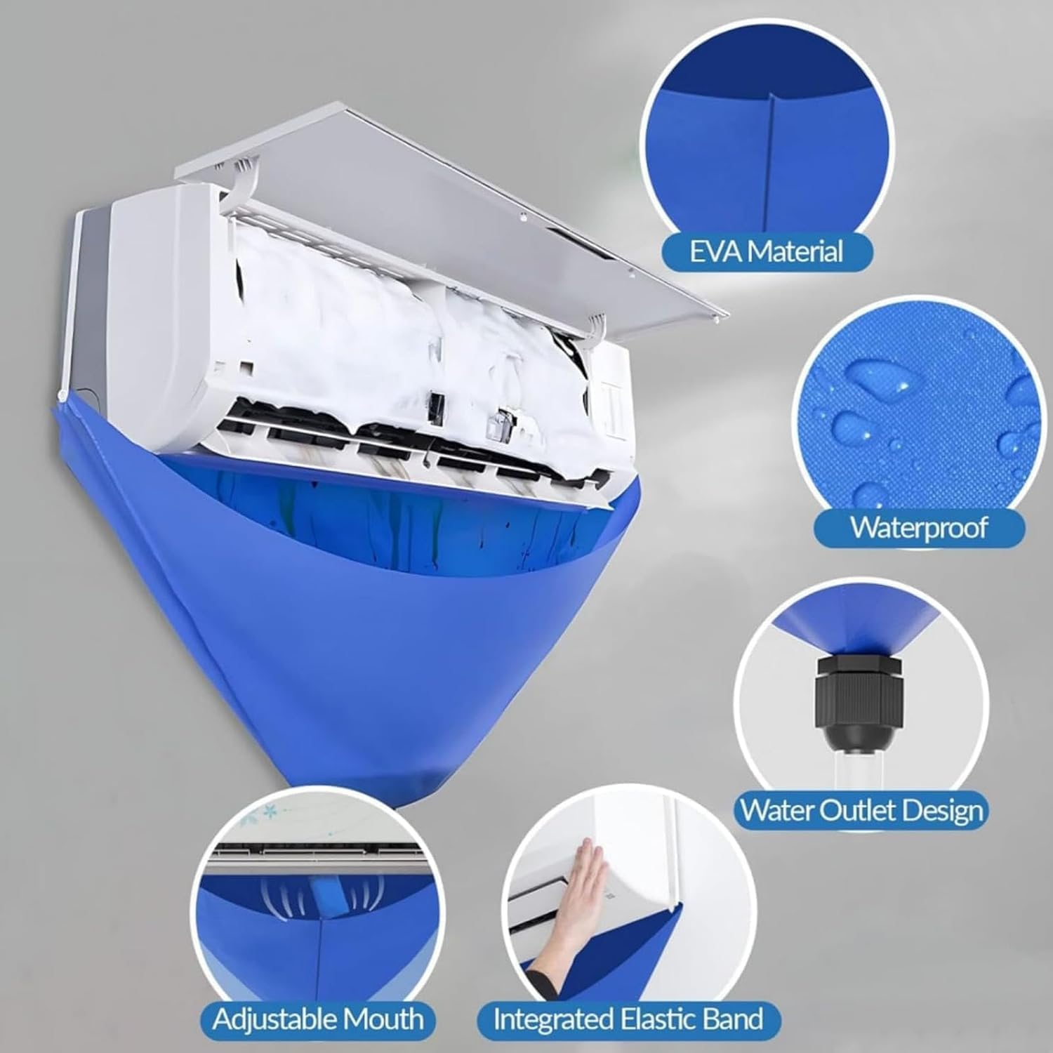 MILIOG 7Pcs Mini Split Cleaning Kit Bag with 1L High Pressure Sprayer, Air Conditioner Cleaning Kit with Waterproof PVC AC Cleaning Cover Bib with Cleaning Tools, Wall Mounted Air Conditioning image number 4