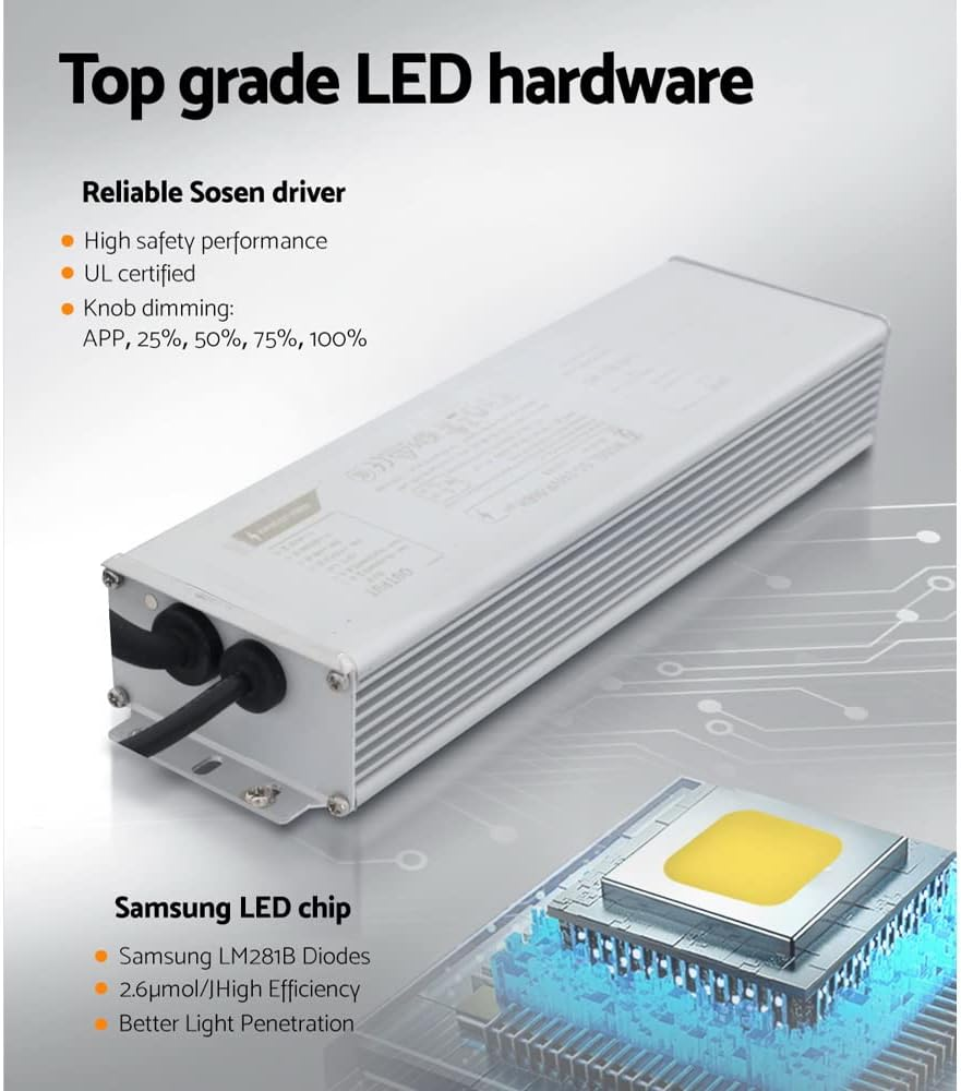 Green Fingers Led Grow Light 2200W Full Spectrum Indoor Plant Lights Vegetable Seeds Flower Growth UV Lamp Plants for Garden Greenhouse Grows Tent, with Smart App Control All Stage Silver image number 4