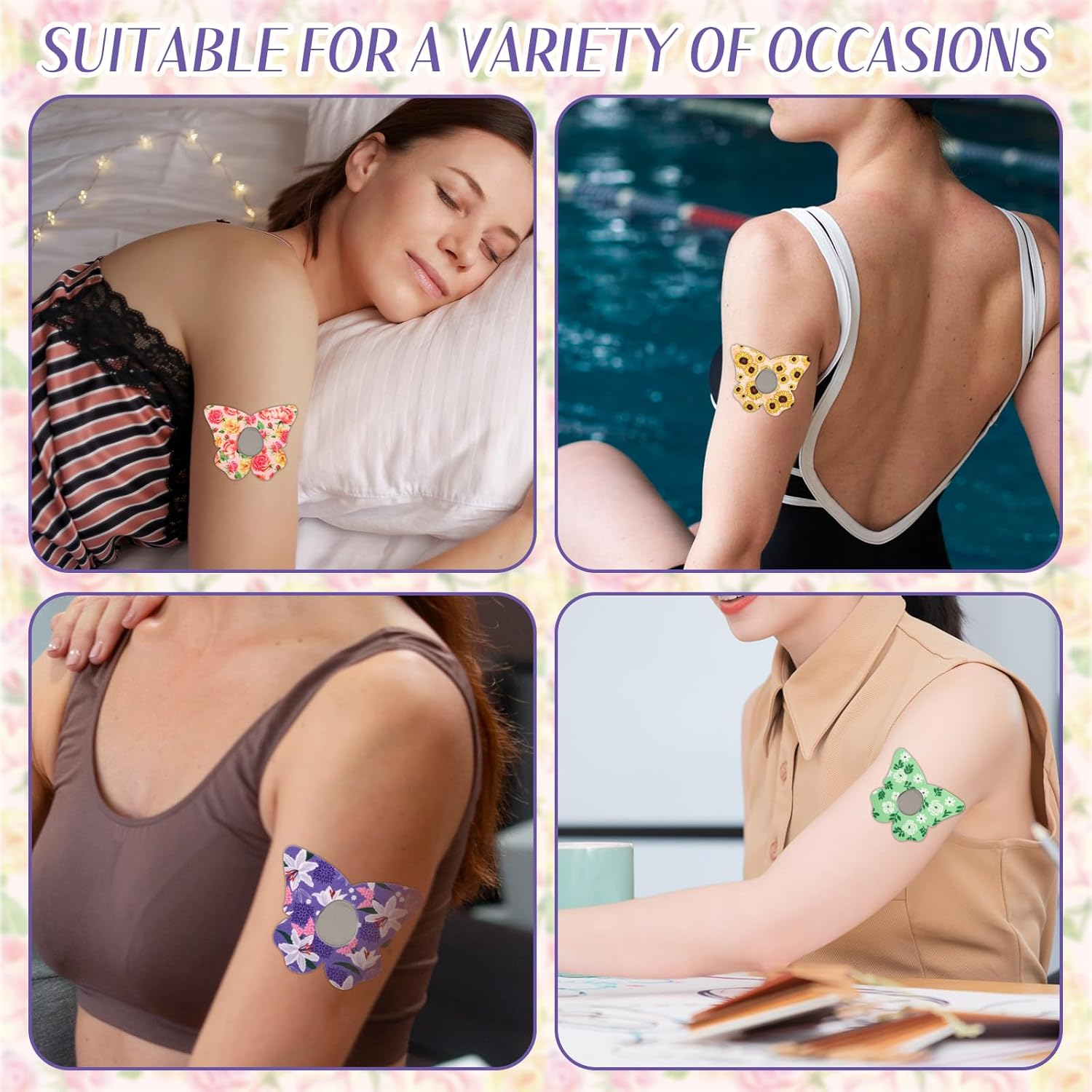 25 Pcs Adhesive Patches for Dexcom G7, 5 Styles Beautiful Butterfly Design Adhesive Patches Waterproof & Breathable Latex Free over Patch Sensor Stickers image number 3